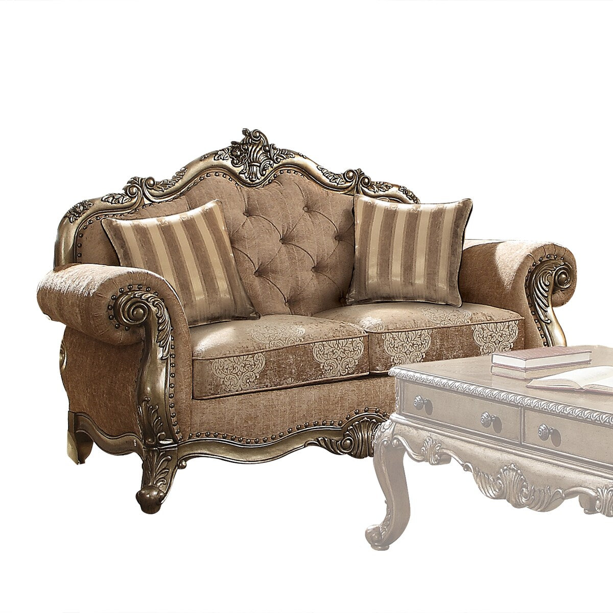 0 Vintage Oak Button Tufted Loveseat