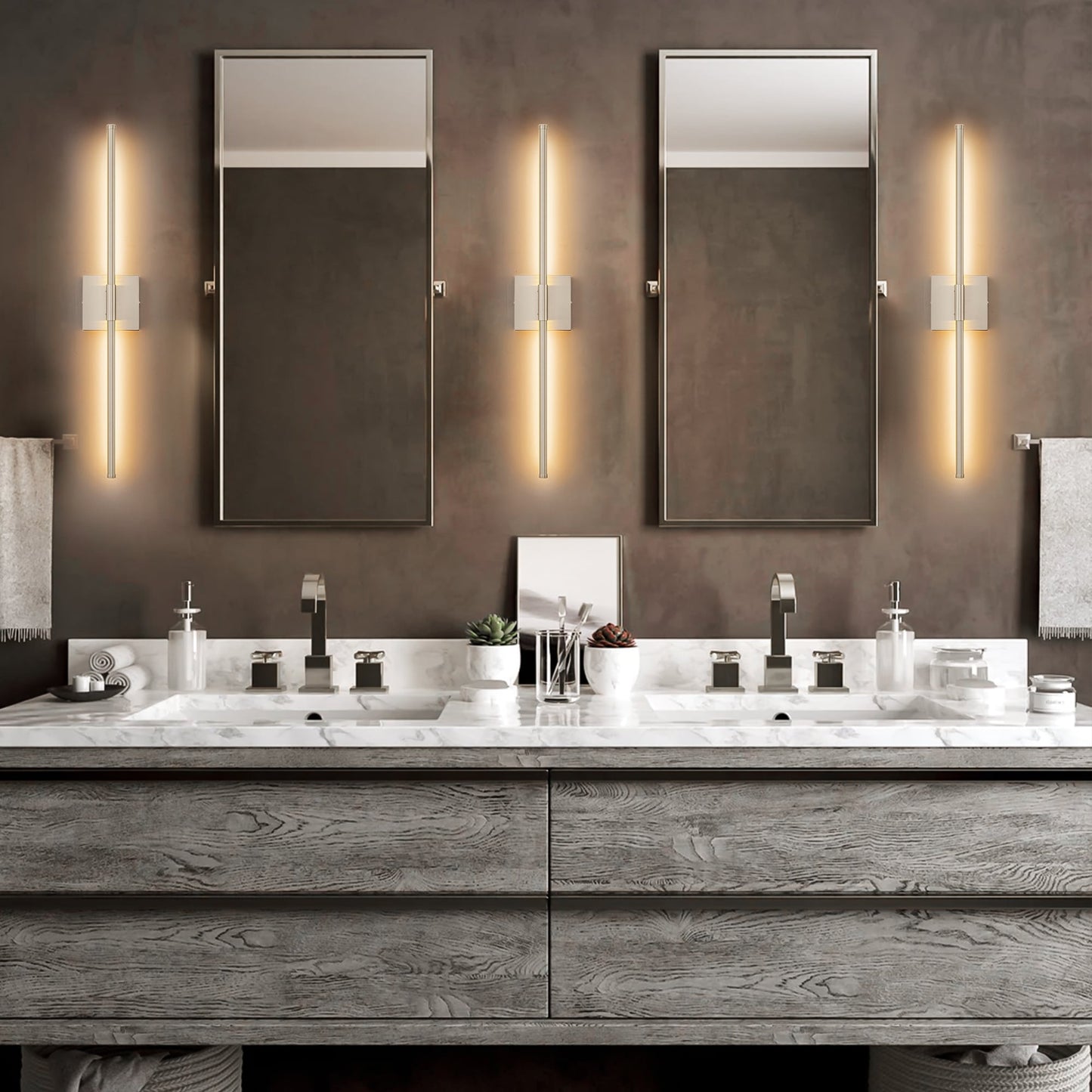 1-flammige, moderne, lange, lineare Wandleuchte in Schwarz/Gold/Nickel, dimmbare LED-Badezimmer-Waschtischleuchte