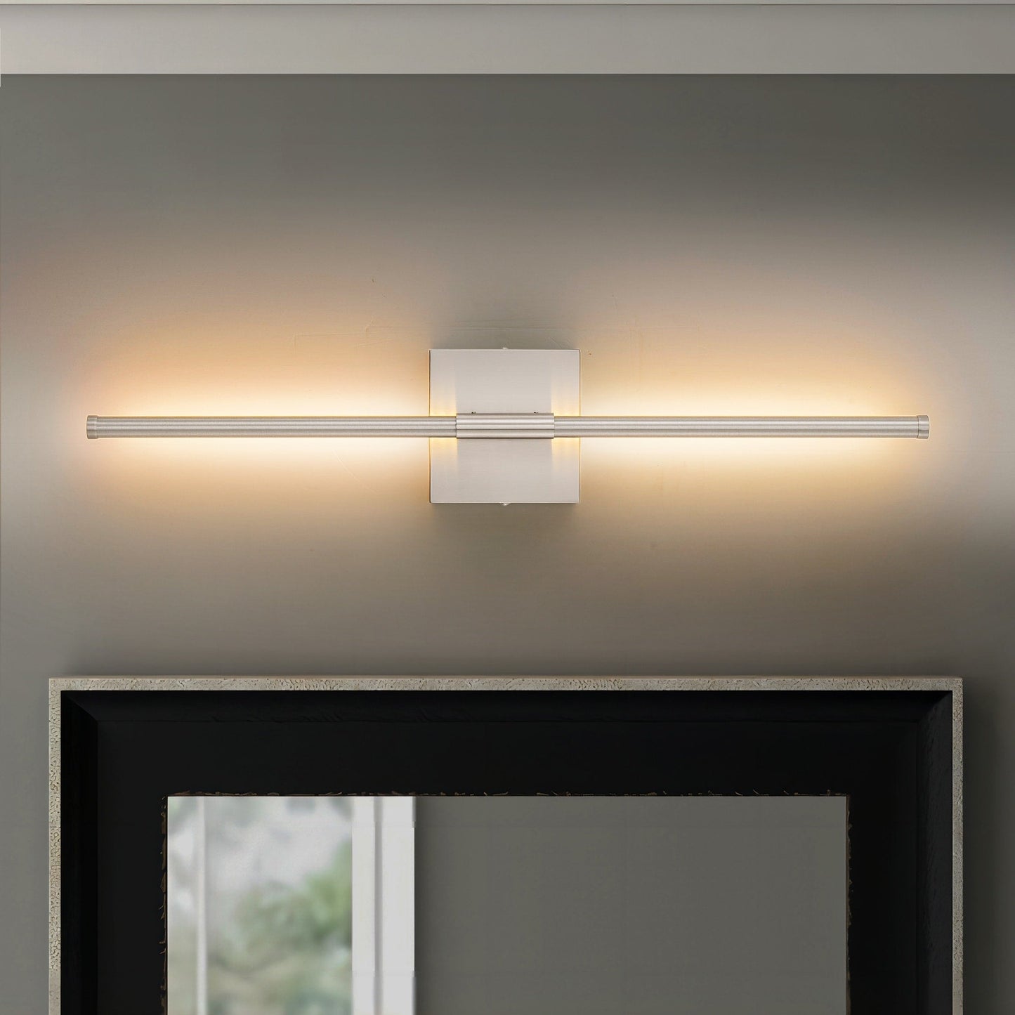 1-flammige, moderne, lange, lineare Wandleuchte in Schwarz/Gold/Nickel, dimmbare LED-Badezimmer-Waschtischleuchte