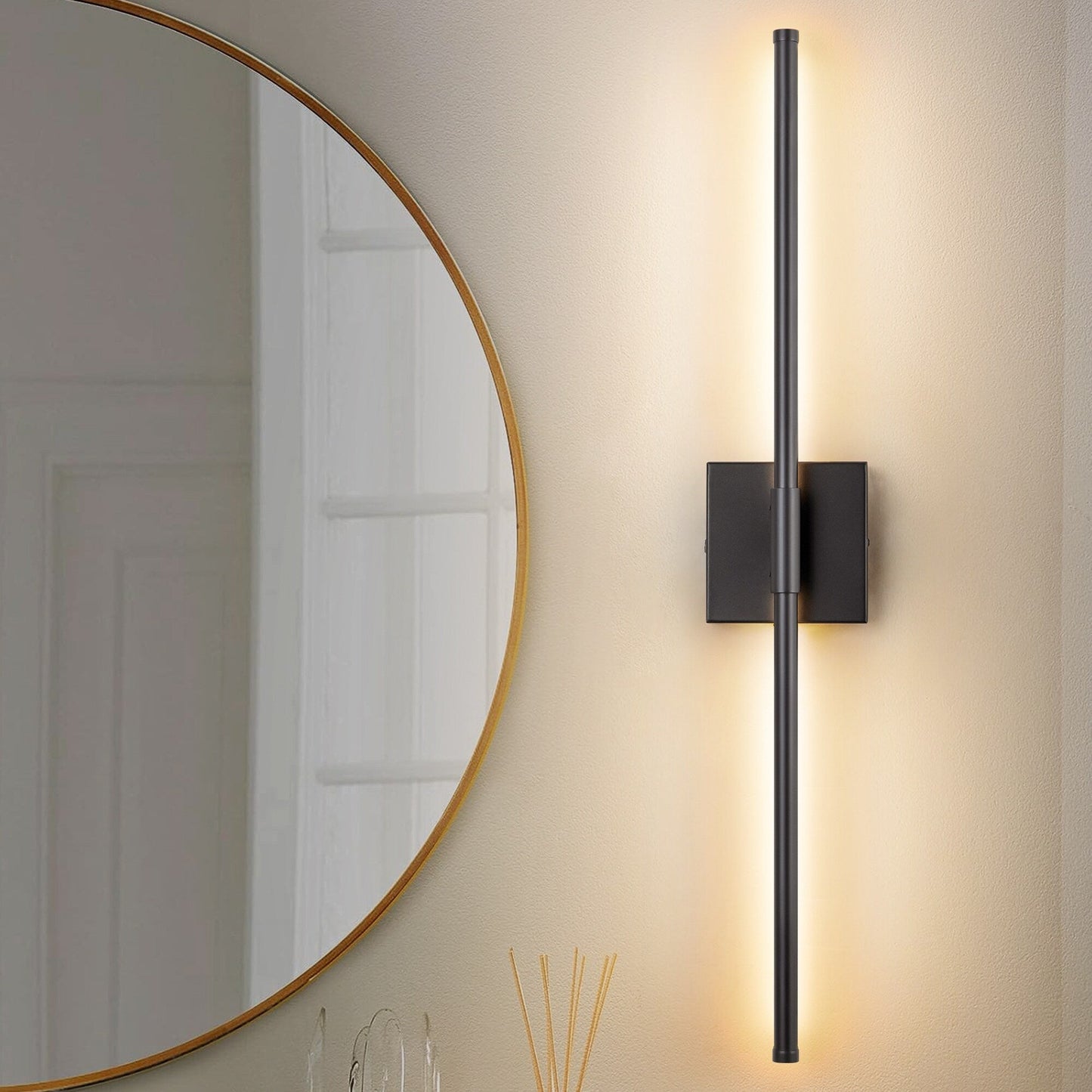 1-flammige, moderne, lange, lineare Wandleuchte in Schwarz/Gold/Nickel, dimmbare LED-Badezimmer-Waschtischleuchte