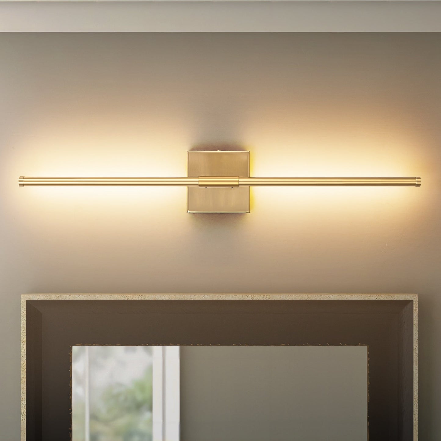 1-flammige, moderne, lange, lineare Wandleuchte in Schwarz/Gold/Nickel, dimmbare LED-Badezimmer-Waschtischleuchte