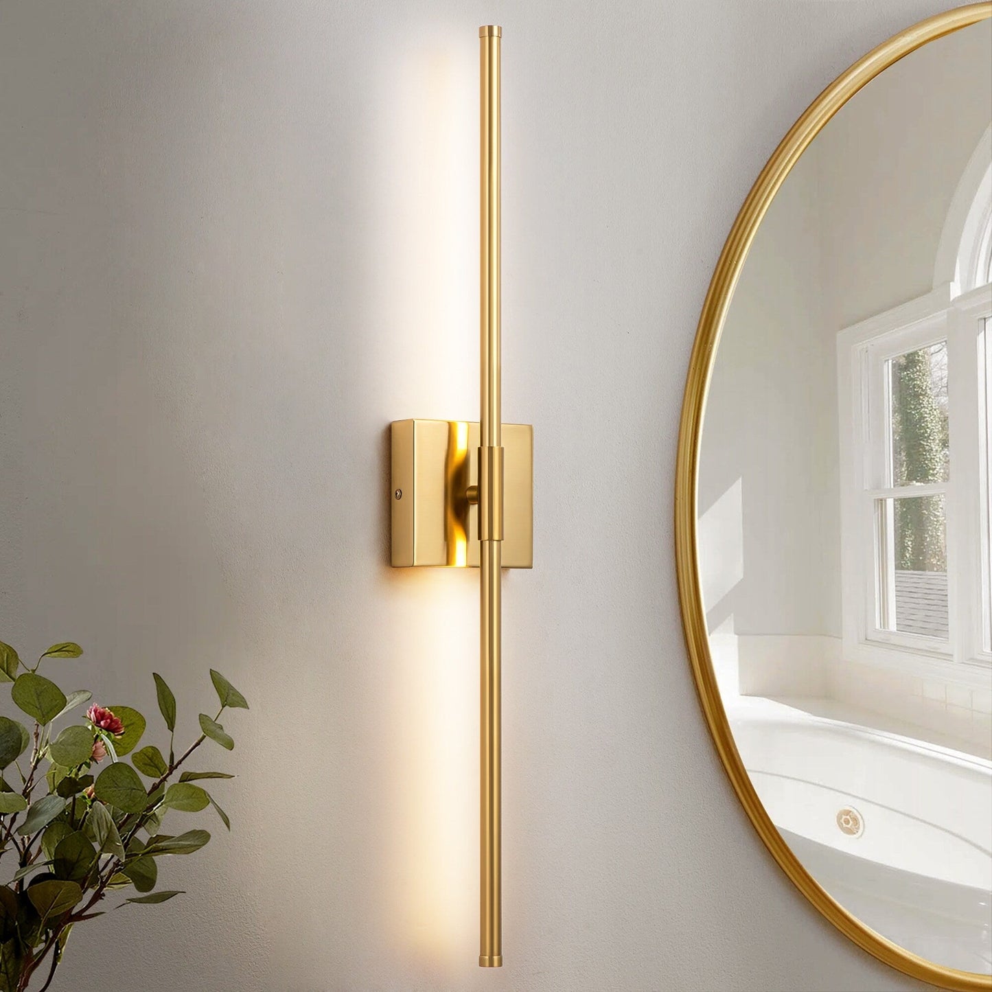 1-flammige, moderne, lange, lineare Wandleuchte in Schwarz/Gold/Nickel, dimmbare LED-Badezimmer-Waschtischleuchte