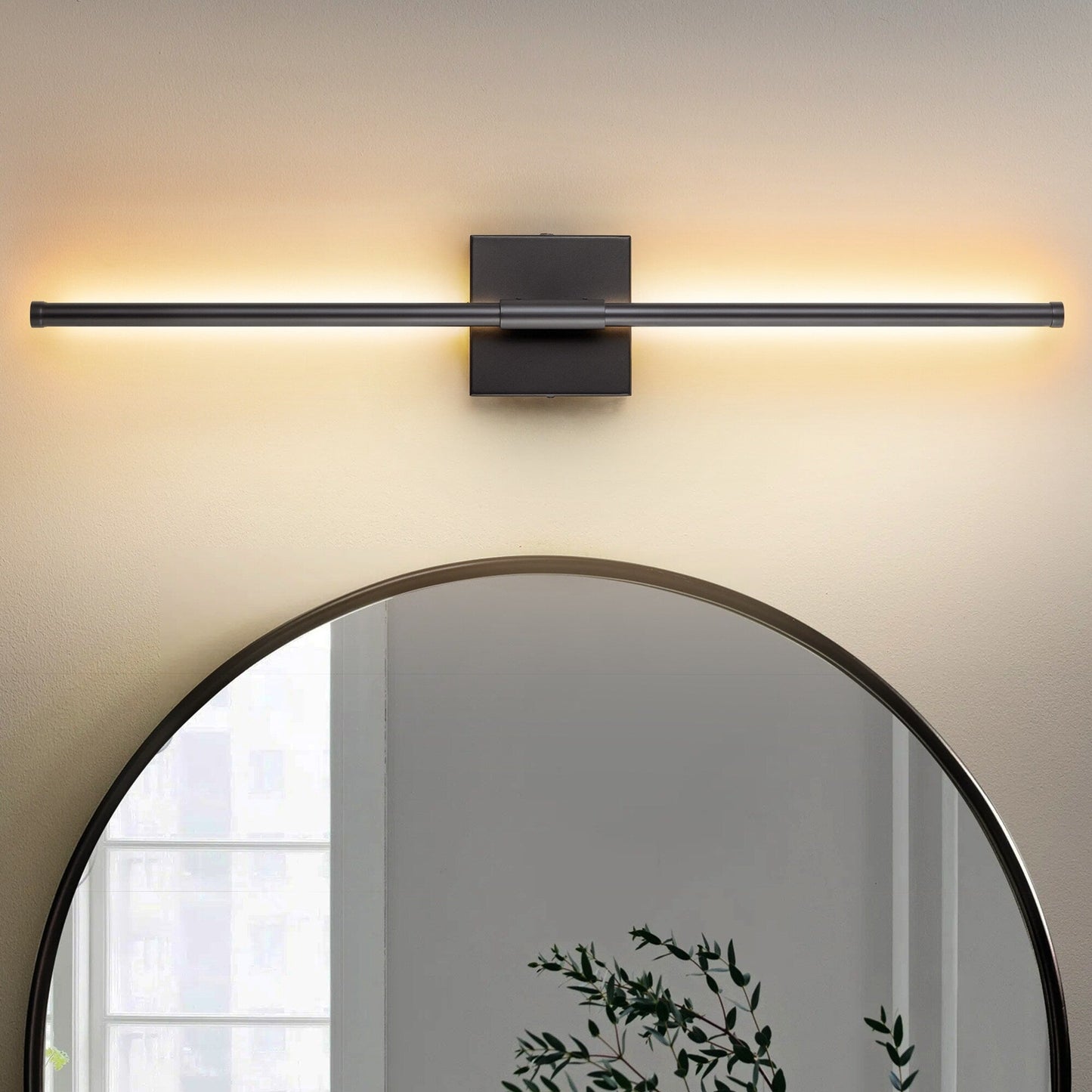 1-flammige, moderne, lange, lineare Wandleuchte in Schwarz/Gold/Nickel, dimmbare LED-Badezimmer-Waschtischleuchte
