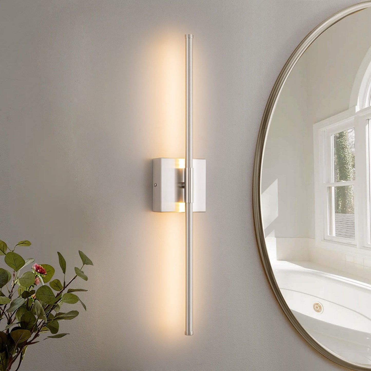 1-flammige, moderne, lange, lineare Wandleuchte in Schwarz/Gold/Nickel, dimmbare LED-Badezimmer-Waschtischleuchte