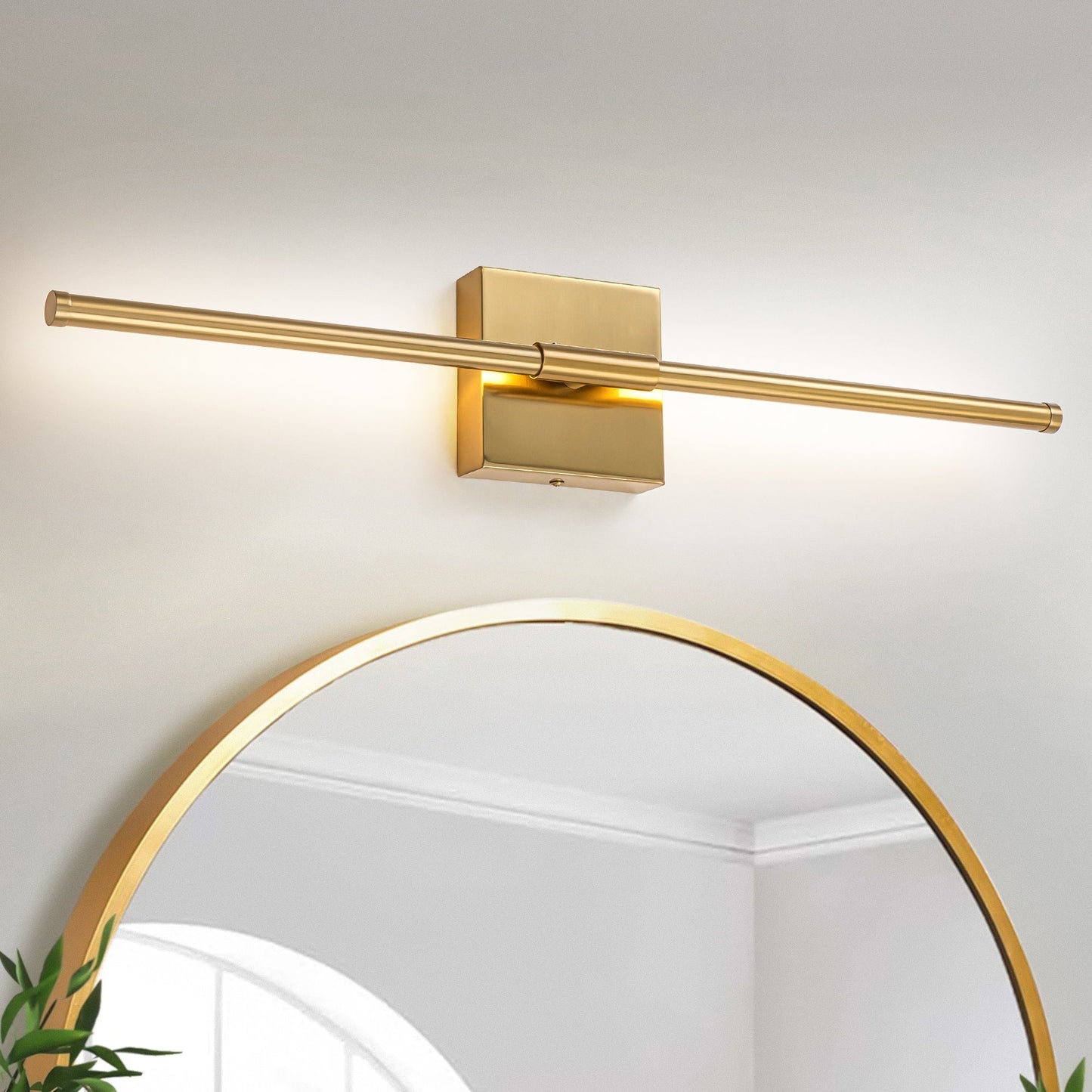 1-flammige, moderne, lange, lineare Wandleuchte in Schwarz/Gold/Nickel, dimmbare LED-Badezimmer-Waschtischleuchte