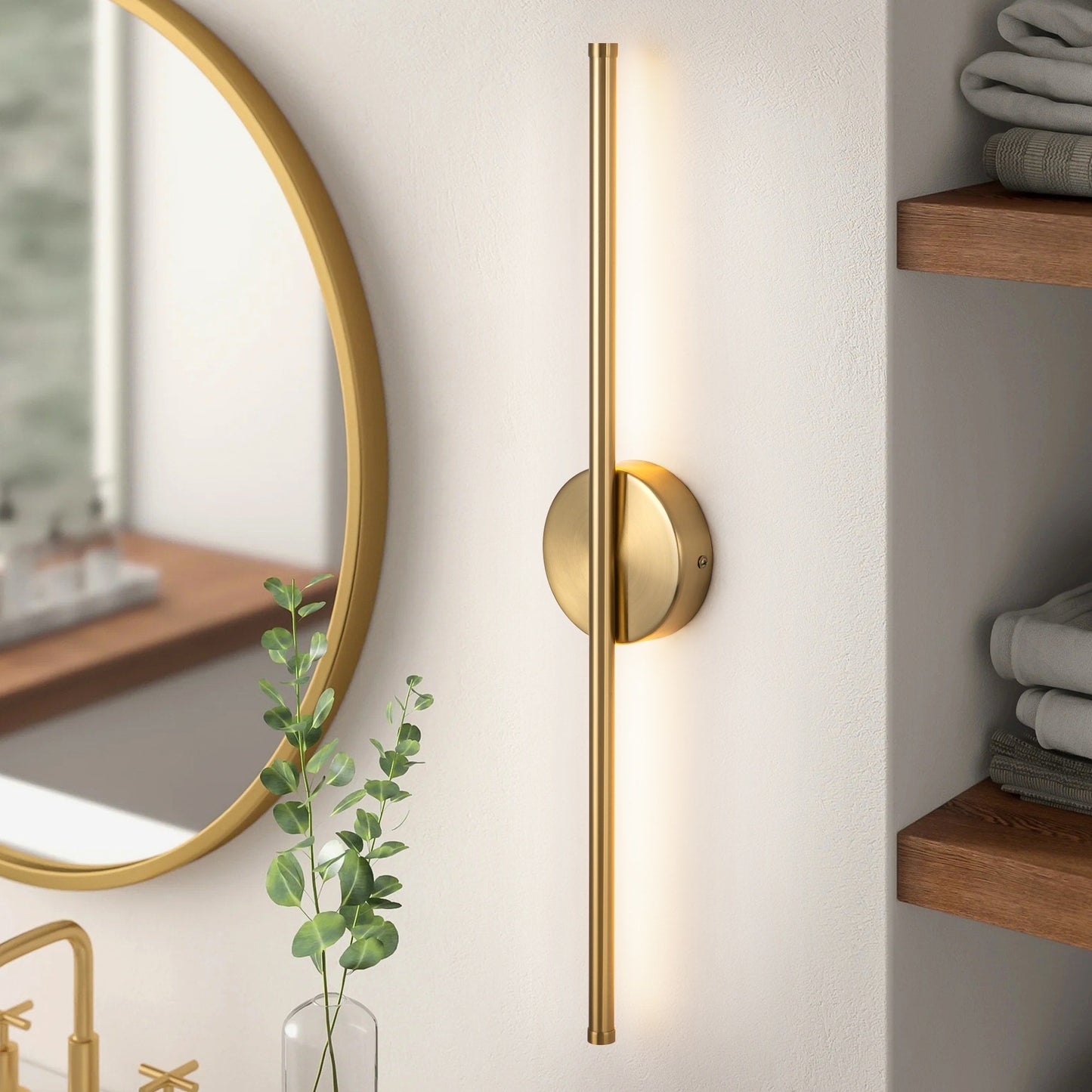 1-flammige, moderne, lange, lineare Wandleuchte in Schwarz/Gold/Nickel, dimmbare LED-Badezimmer-Waschtischleuchte