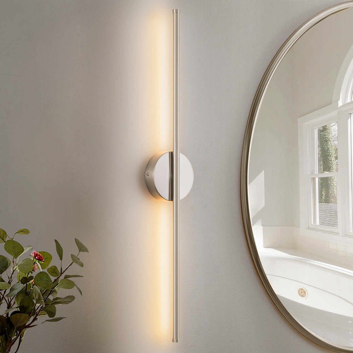 1-flammige, moderne, lange, lineare Wandleuchte in Schwarz/Gold/Nickel, dimmbare LED-Badezimmer-Waschtischleuchte
