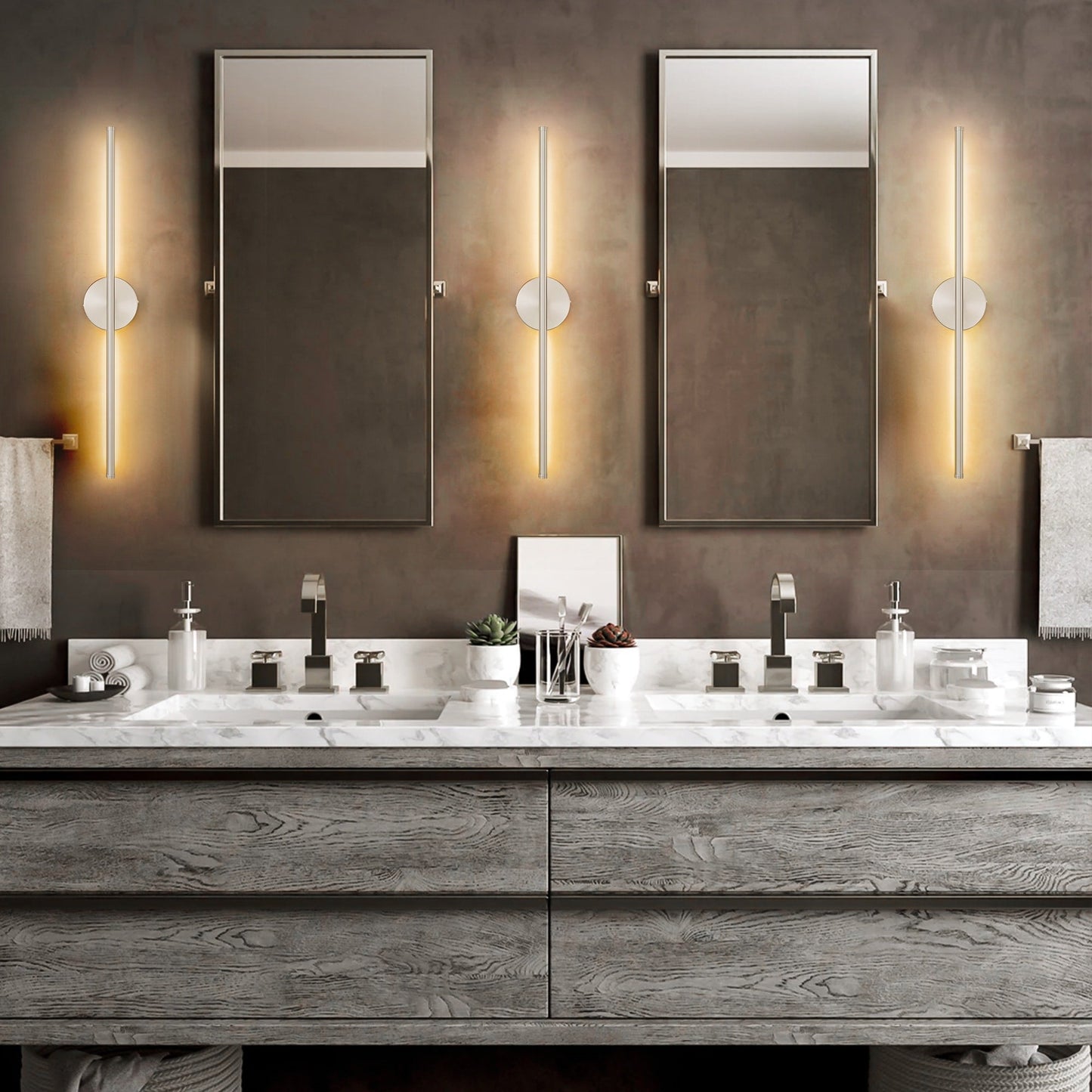 1-flammige, moderne, lange, lineare Wandleuchte in Schwarz/Gold/Nickel, dimmbare LED-Badezimmer-Waschtischleuchte