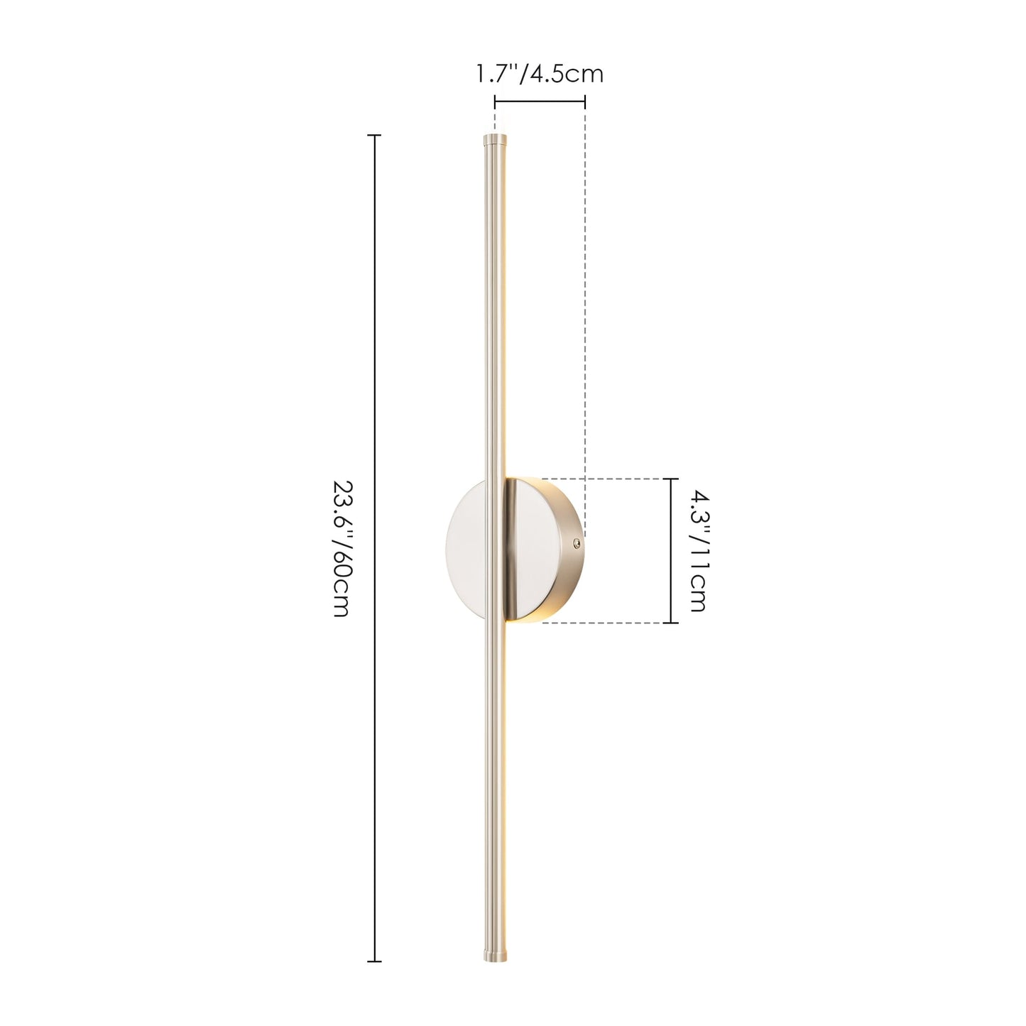 1-flammige, moderne, lange, lineare Wandleuchte in Schwarz/Gold/Nickel, dimmbare LED-Badezimmer-Waschtischleuchte