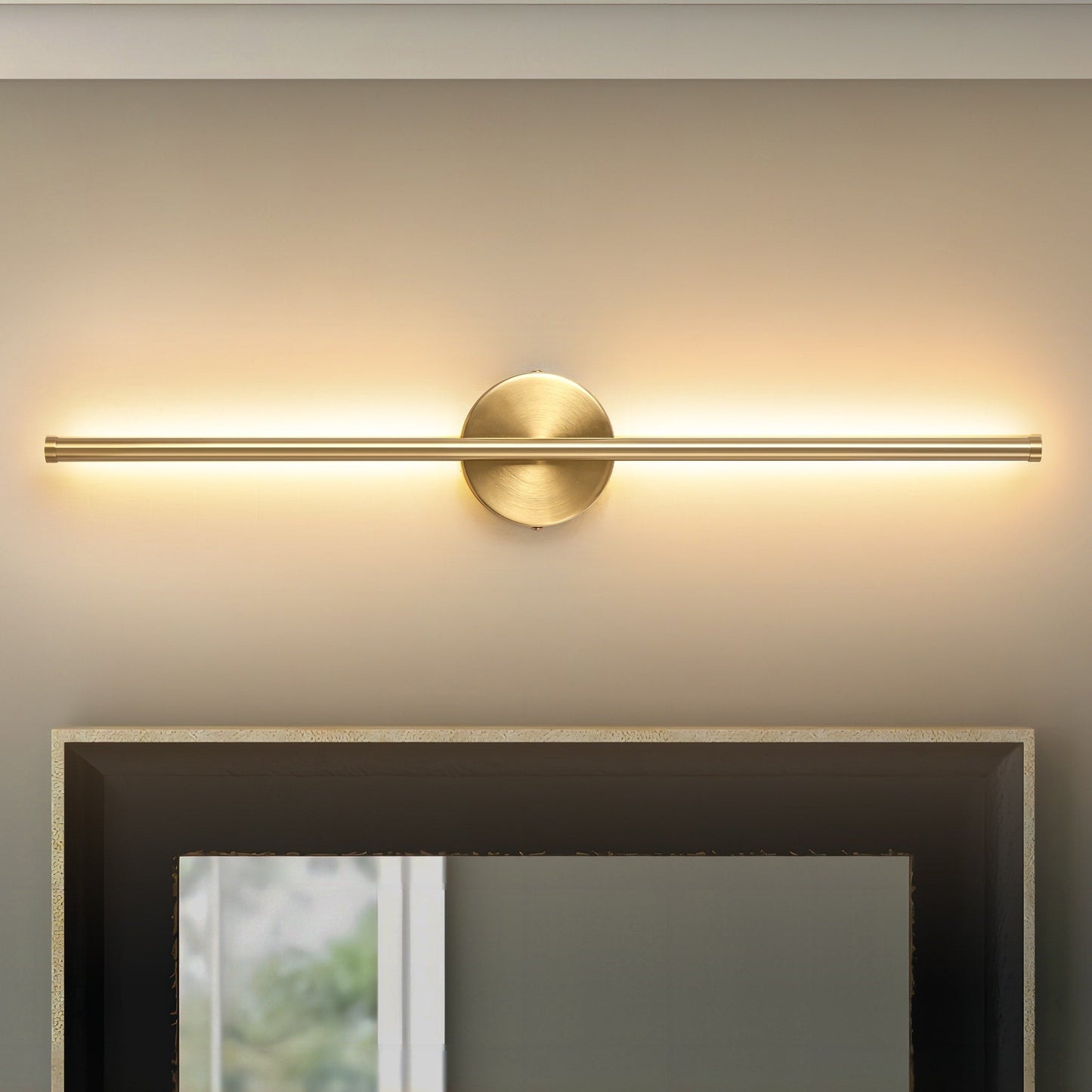 1-flammige, moderne, lange, lineare Wandleuchte in Schwarz/Gold/Nickel, dimmbare LED-Badezimmer-Waschtischleuchte