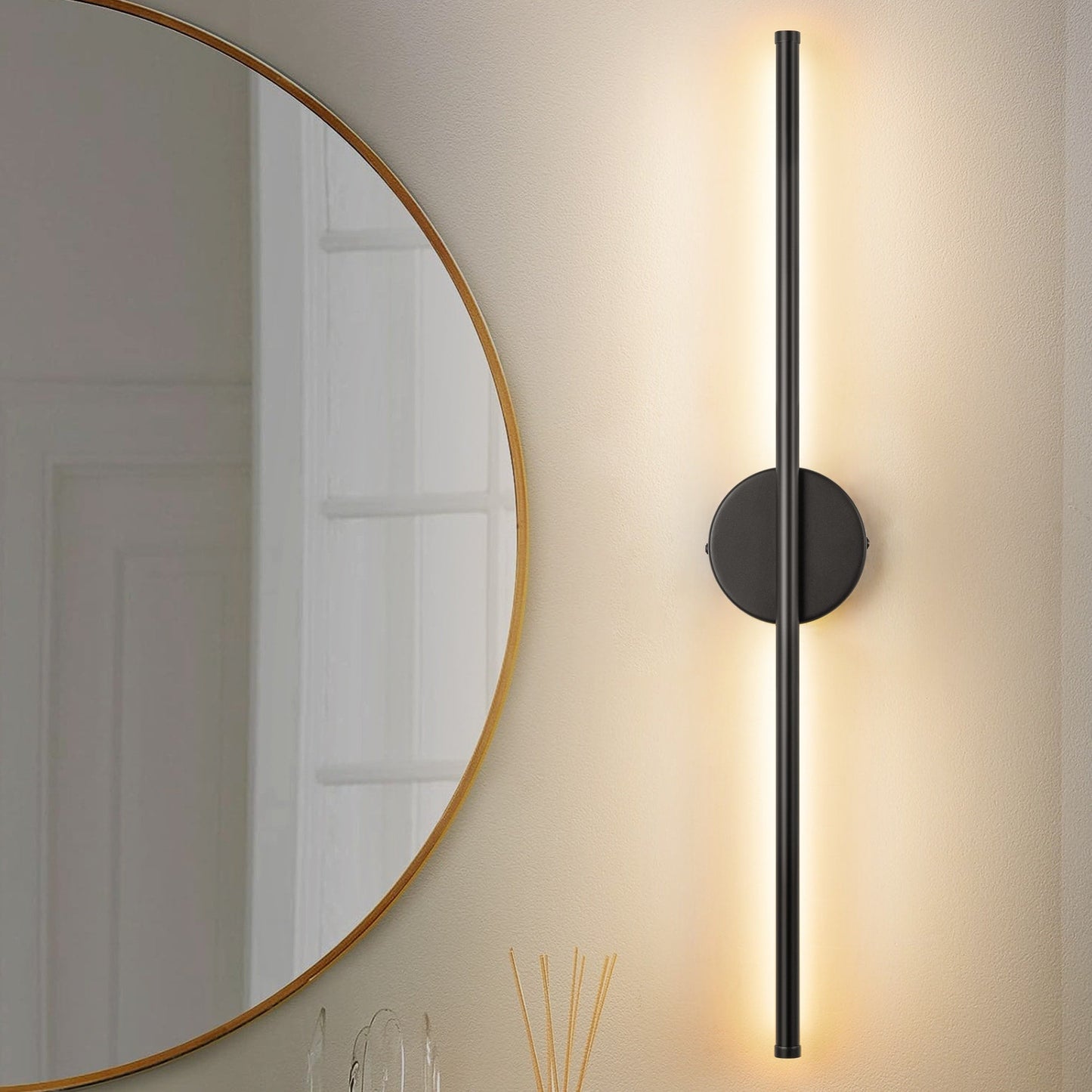 1-flammige, moderne, lange, lineare Wandleuchte in Schwarz/Gold/Nickel, dimmbare LED-Badezimmer-Waschtischleuchte