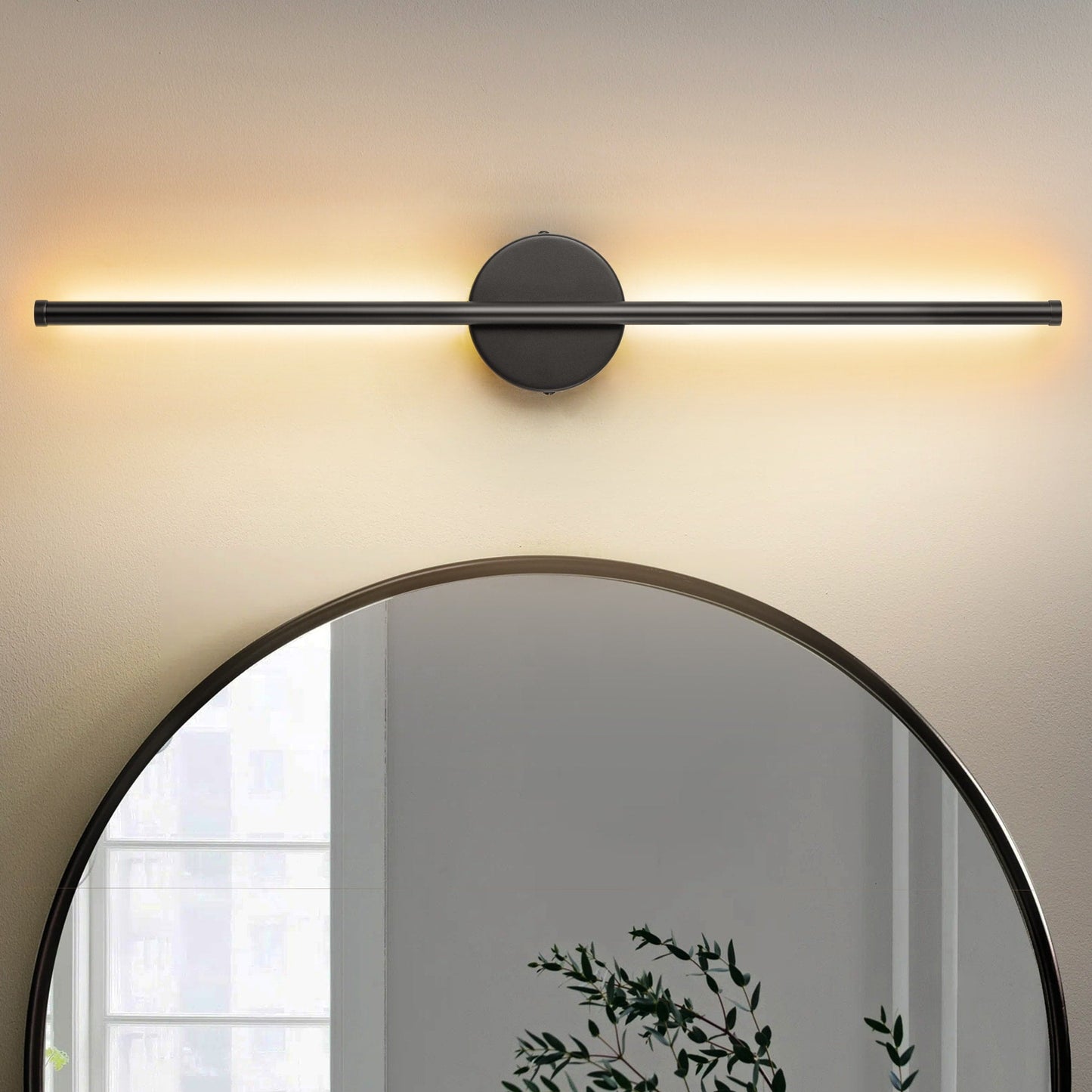 1-flammige, moderne, lange, lineare Wandleuchte in Schwarz/Gold/Nickel, dimmbare LED-Badezimmer-Waschtischleuchte