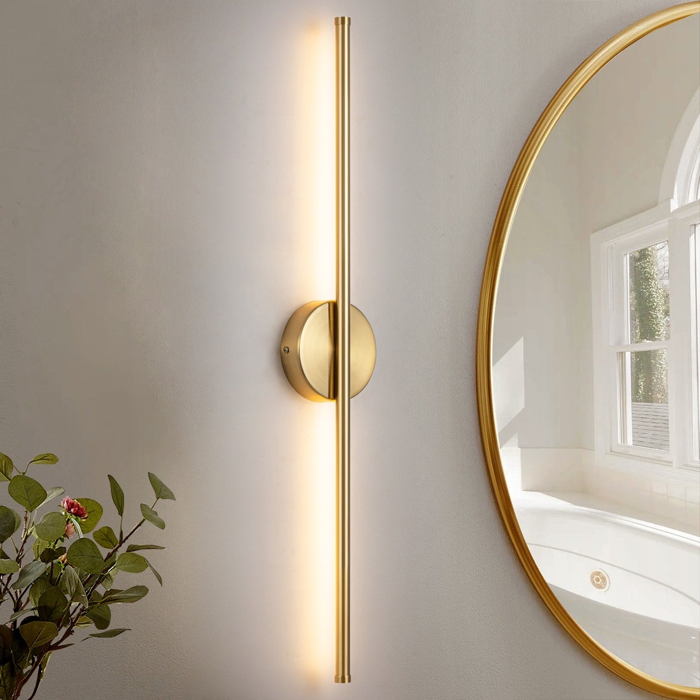 1-flammige, moderne, lange, lineare Wandleuchte in Schwarz/Gold/Nickel, dimmbare LED-Badezimmer-Waschtischleuchte
