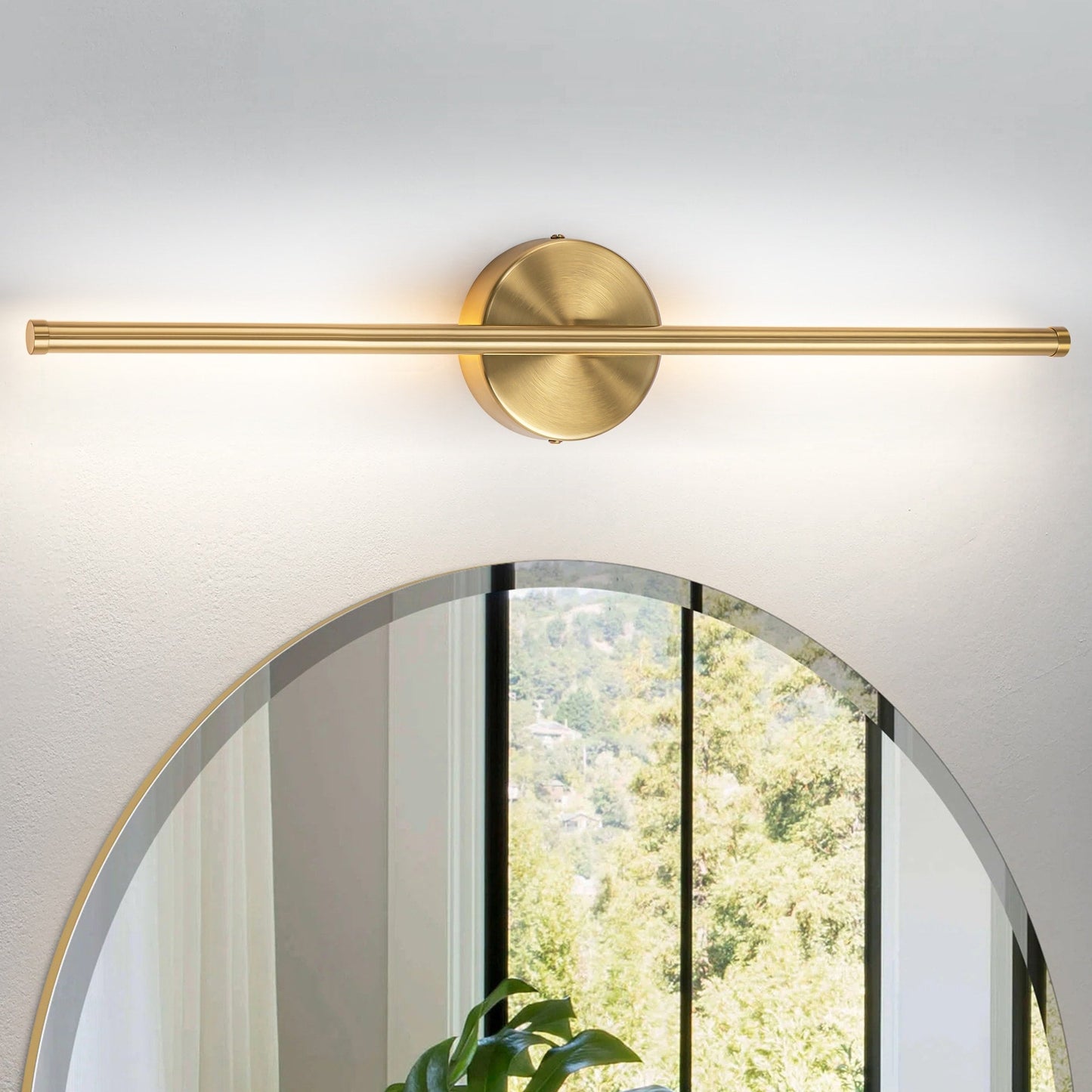 1-flammige, moderne, lange, lineare Wandleuchte in Schwarz/Gold/Nickel, dimmbare LED-Badezimmer-Waschtischleuchte