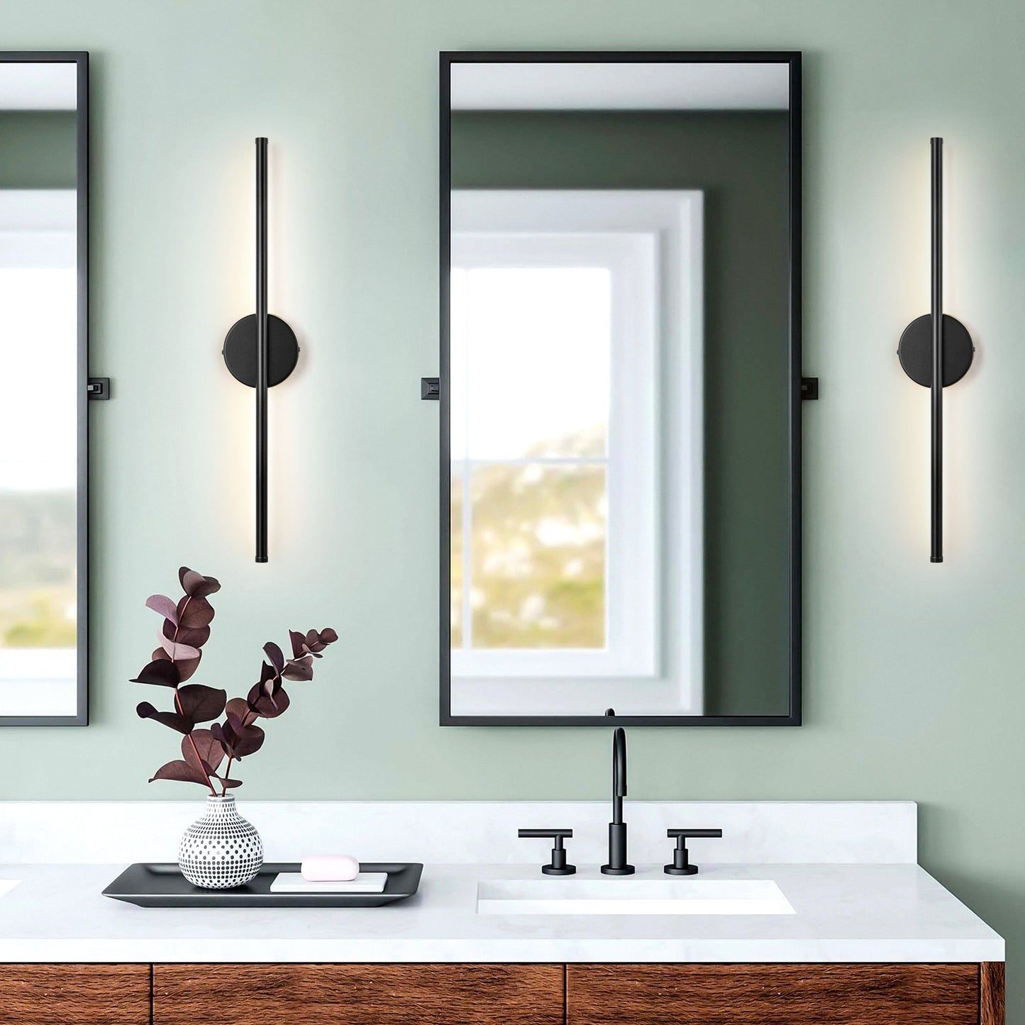 1-flammige, moderne, lange, lineare Wandleuchte in Schwarz/Gold/Nickel, dimmbare LED-Badezimmer-Waschtischleuchte