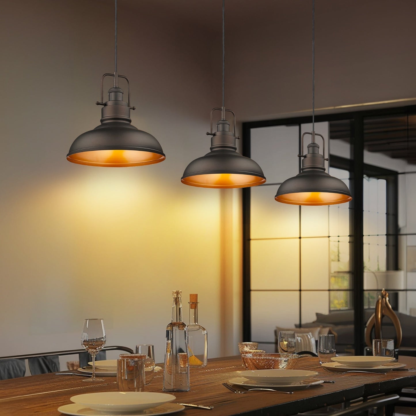 1-flammige Industrie-Pendelleuchte im Landhausstil aus Metall mit Kuppel, Finish in geölter Bronze