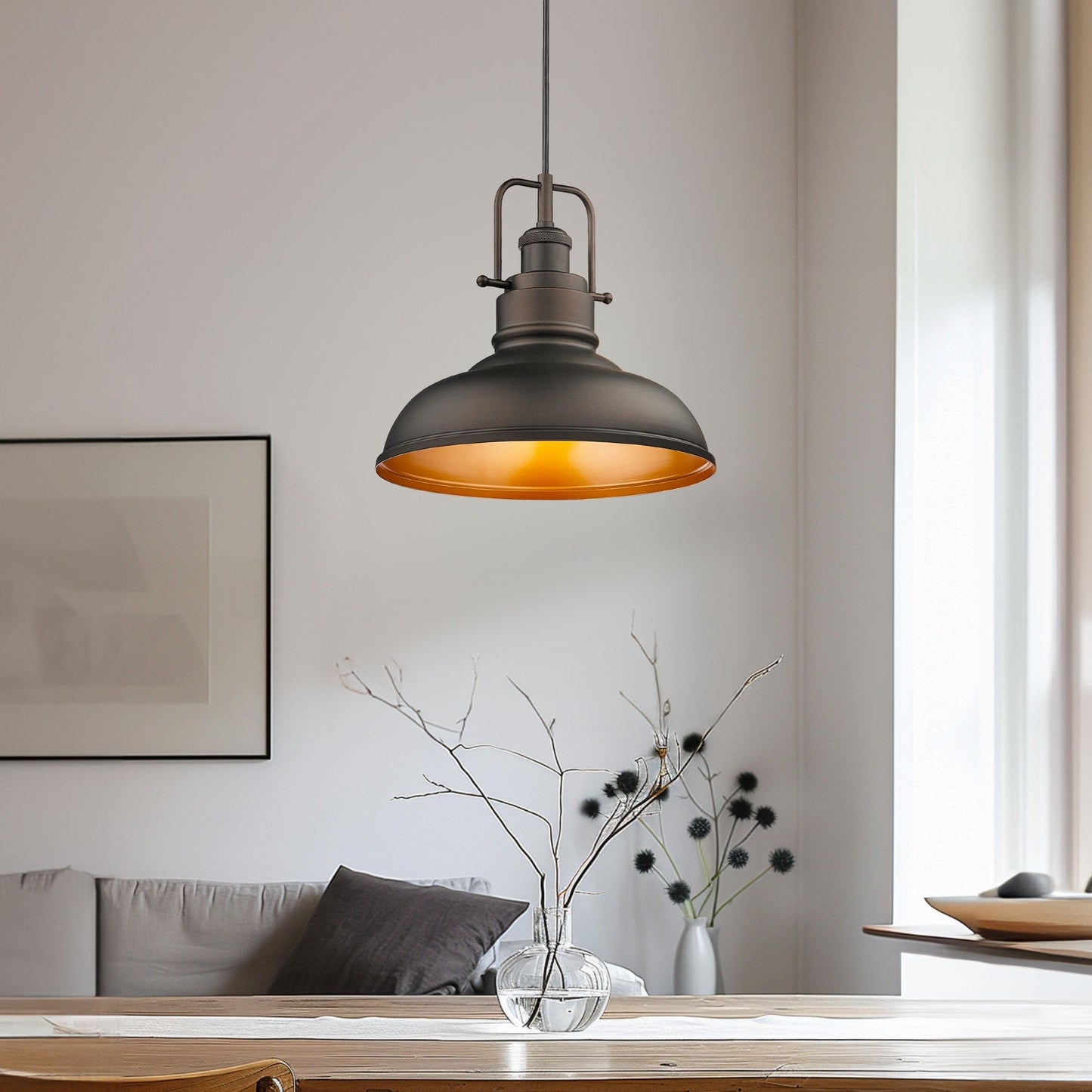 1-flammige Industrie-Pendelleuchte im Landhausstil aus Metall mit Kuppel, Finish in geölter Bronze