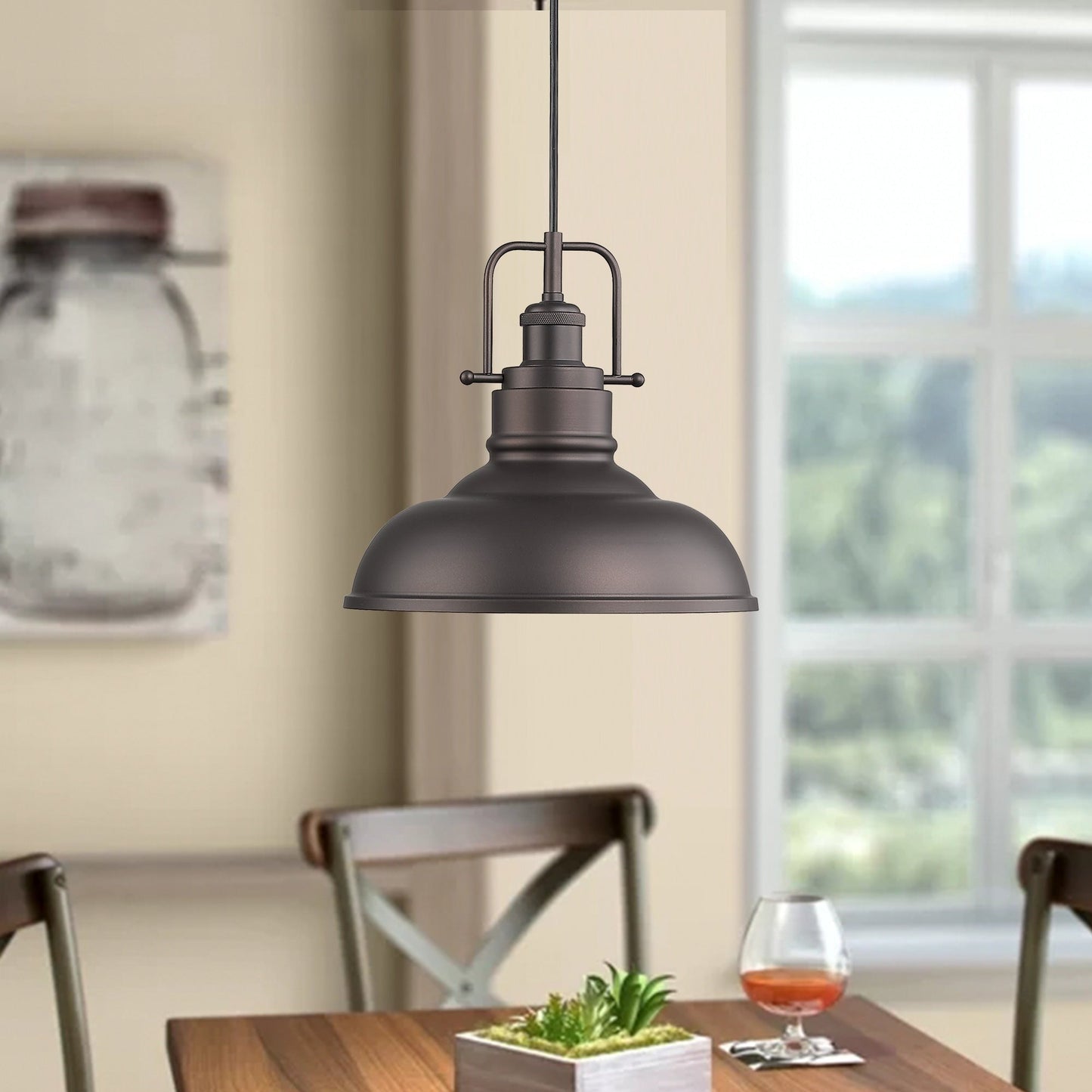 1-flammige Industrie-Pendelleuchte im Landhausstil aus Metall mit Kuppel, Finish in geölter Bronze