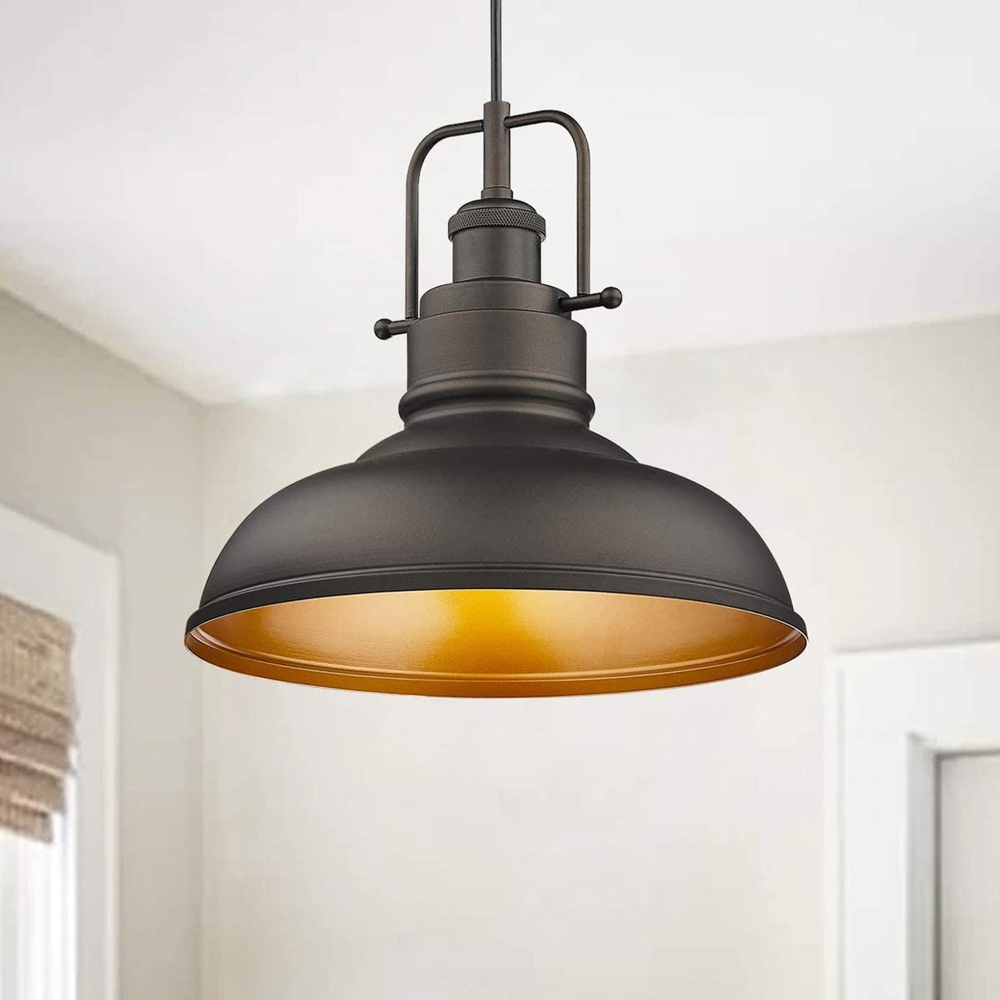 1-flammige Industrie-Pendelleuchte im Landhausstil aus Metall mit Kuppel, Finish in geölter Bronze