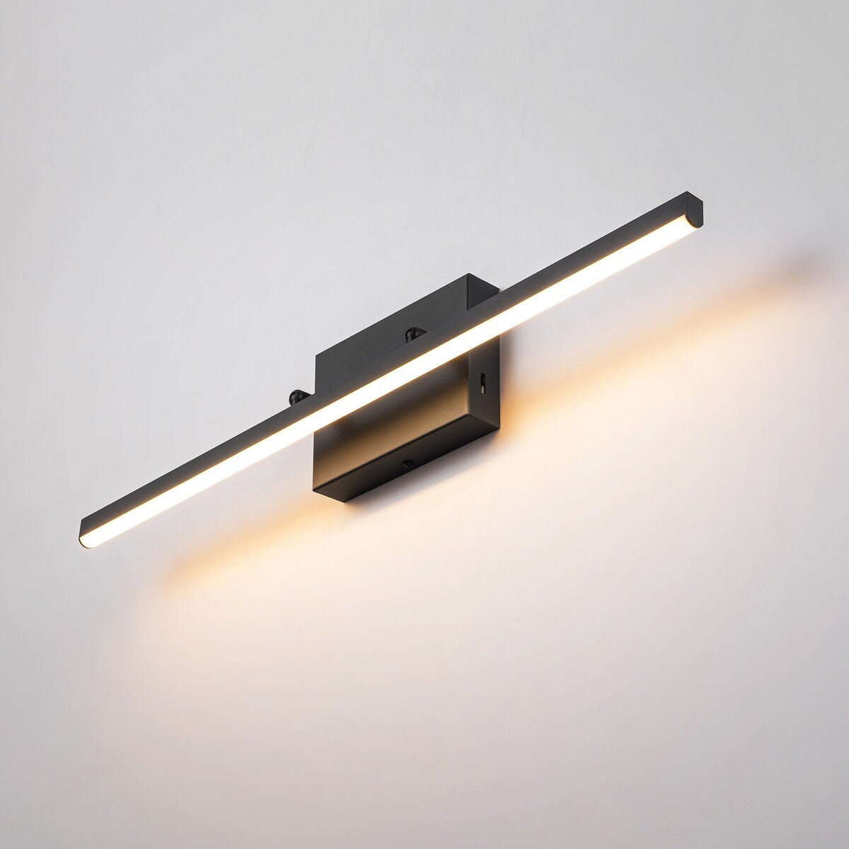Moderne, lineare, schwarze Badezimmer-Waschtischleuchte mit 1 Licht, Farbwechsel, dimmbar, drehbar, integrierte LED-Wandleuchte