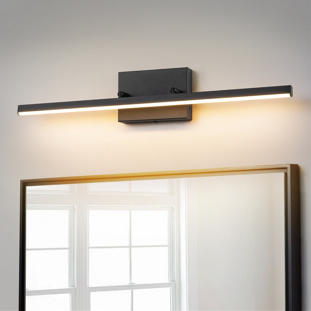 Moderne, lineare, schwarze Badezimmer-Waschtischleuchte mit 1 Licht, Farbwechsel, dimmbar, drehbar, integrierte LED-Wandleuchte