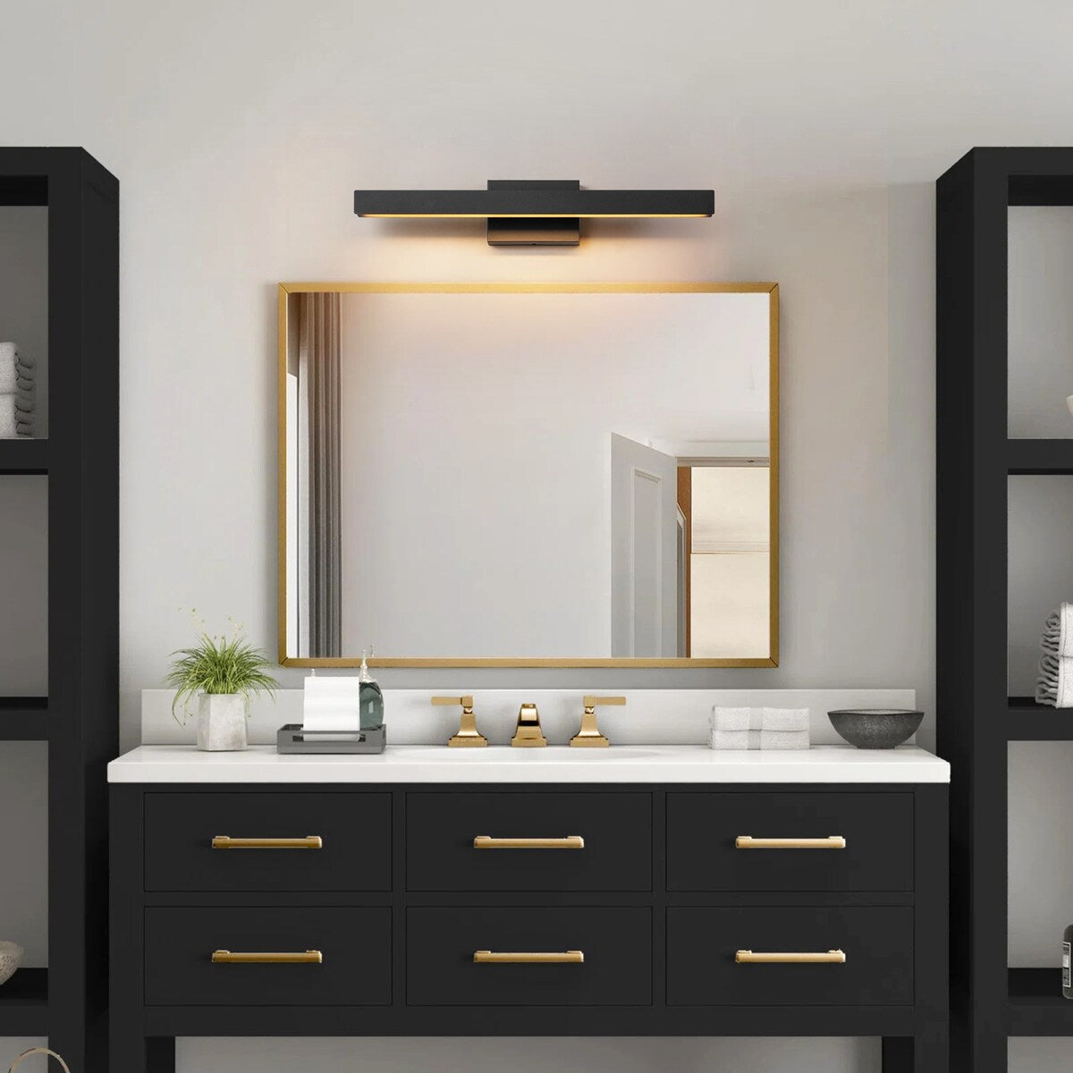 Moderne, lineare, schwarze Badezimmer-Waschtischleuchte mit 1 Licht, Farbwechsel, dimmbar, drehbar, integrierte LED-Wandleuchte