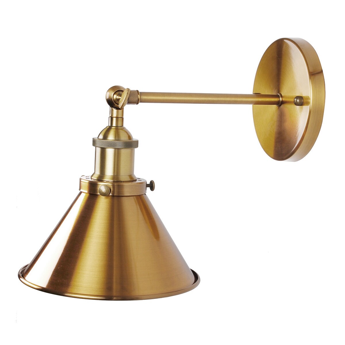 1-flammige Wandleuchte mit kegelförmigem Metallschirm, Messing