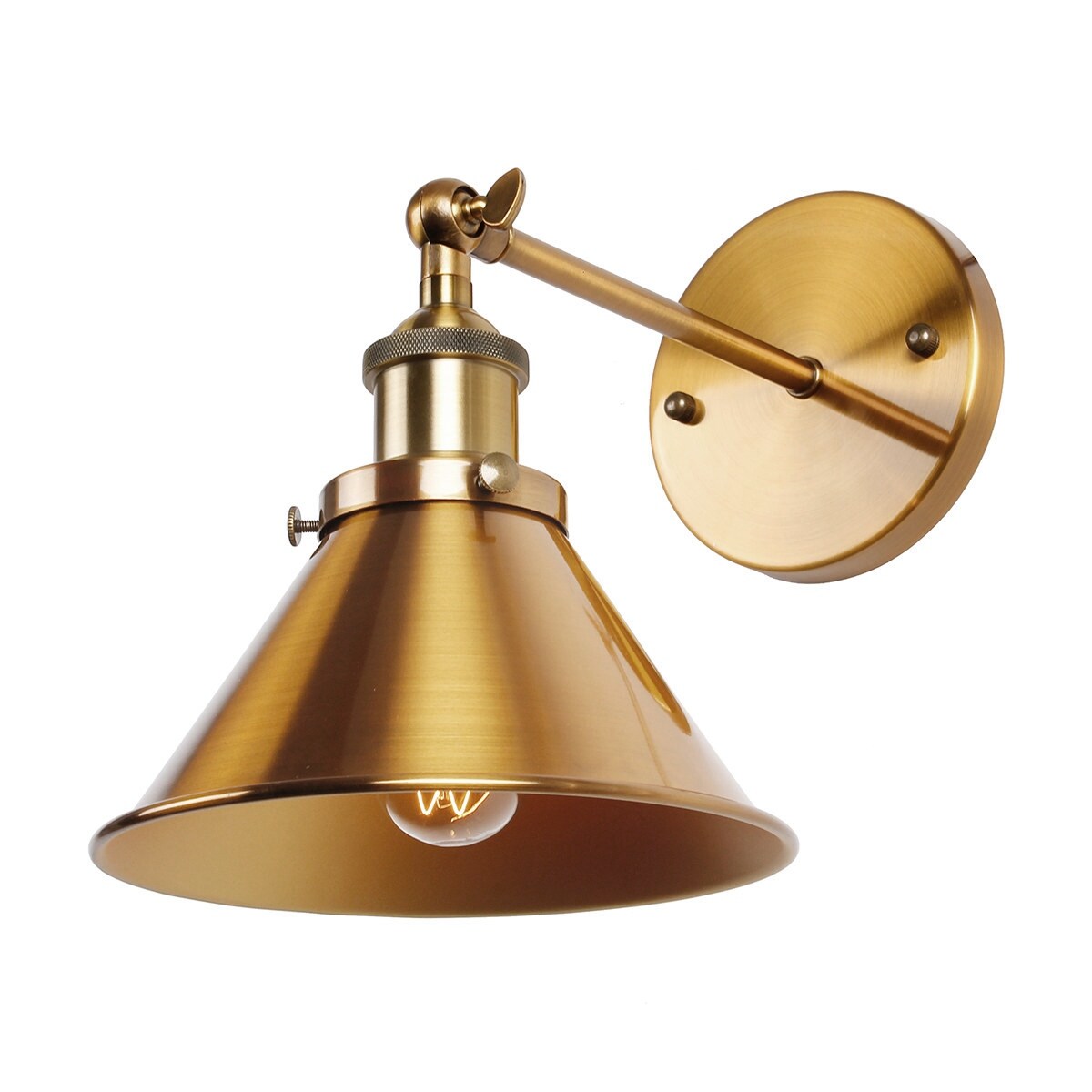 1-flammige Wandleuchte mit kegelförmigem Metallschirm, Messing