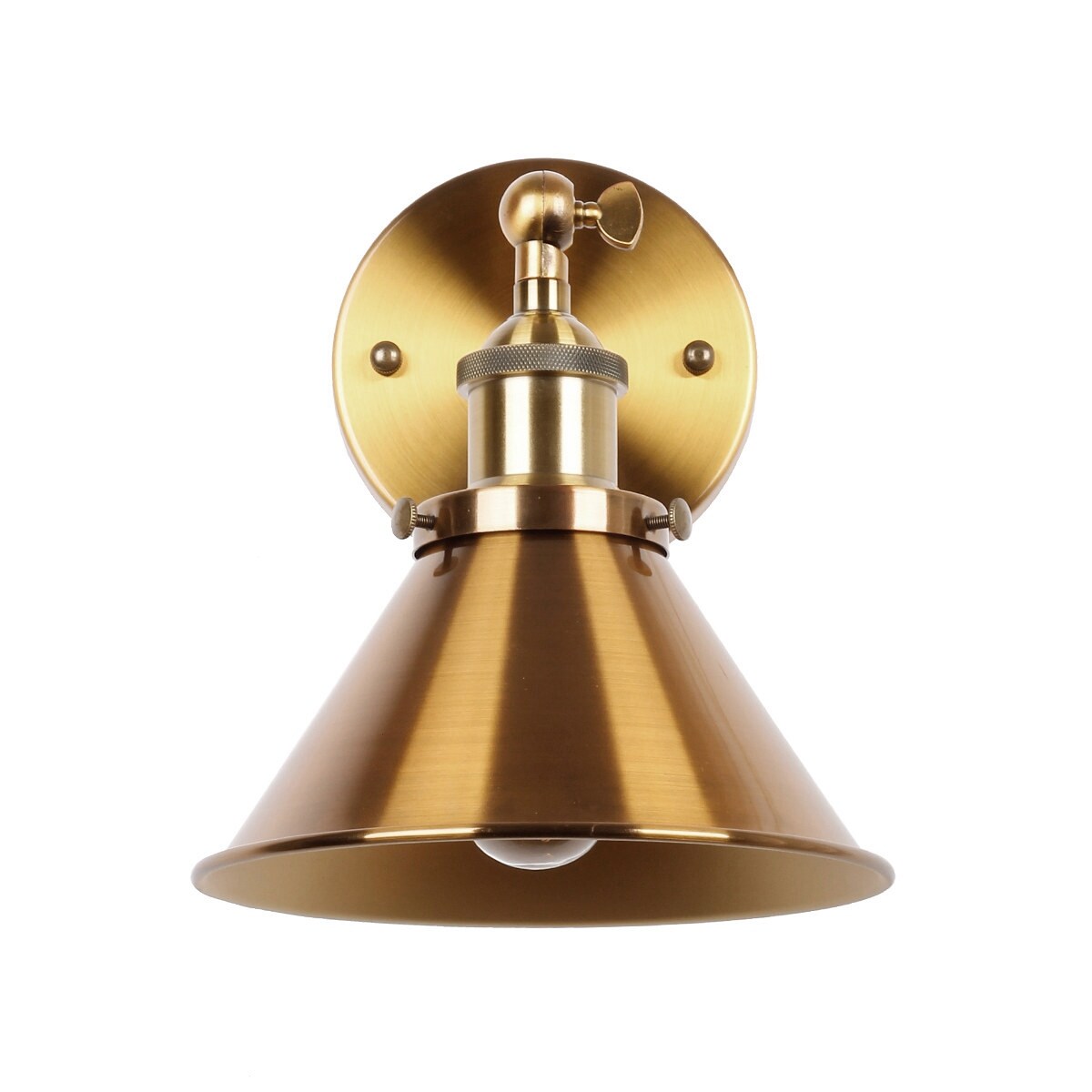 1-flammige Wandleuchte mit kegelförmigem Metallschirm, Messing