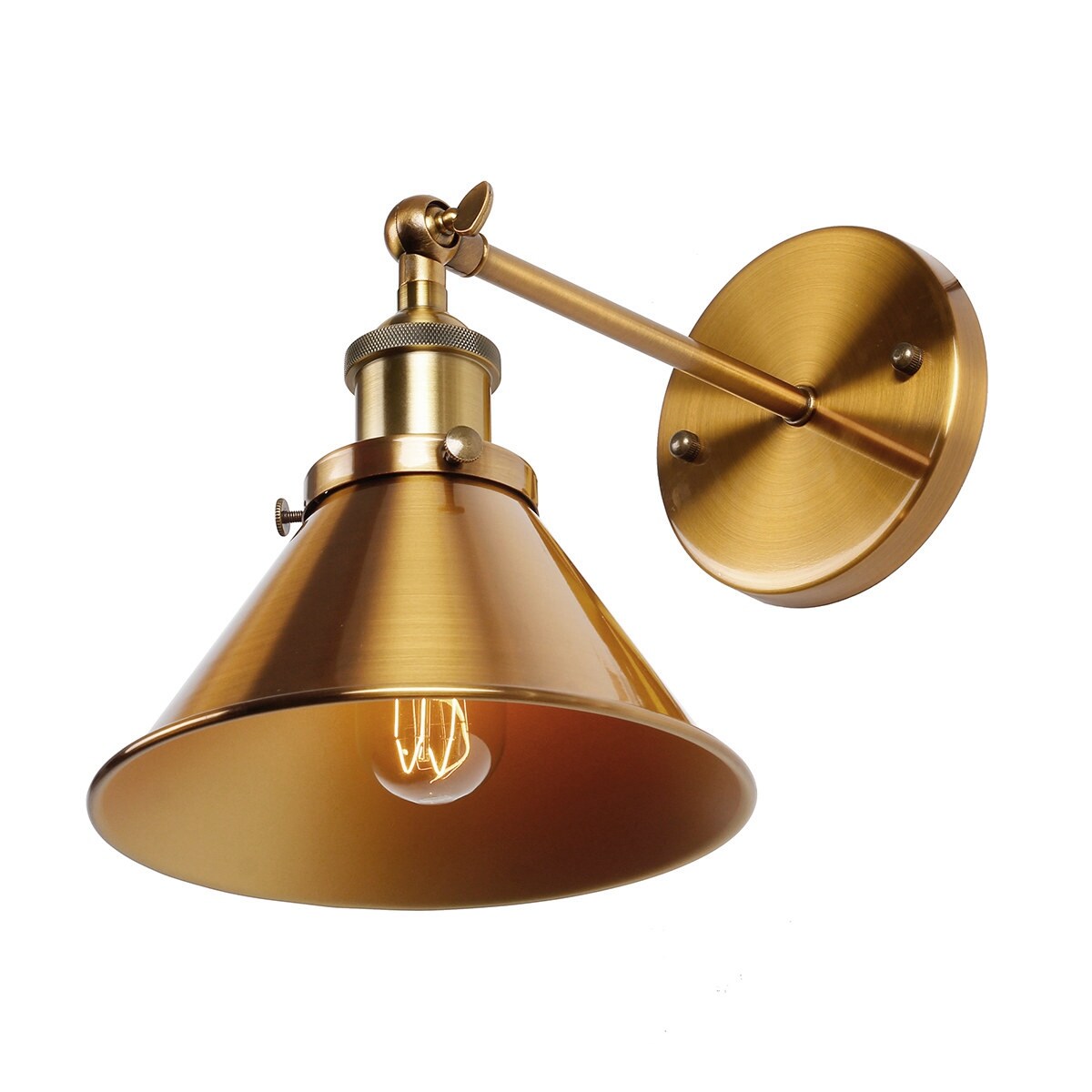 1-flammige Wandleuchte mit kegelförmigem Metallschirm, Messing