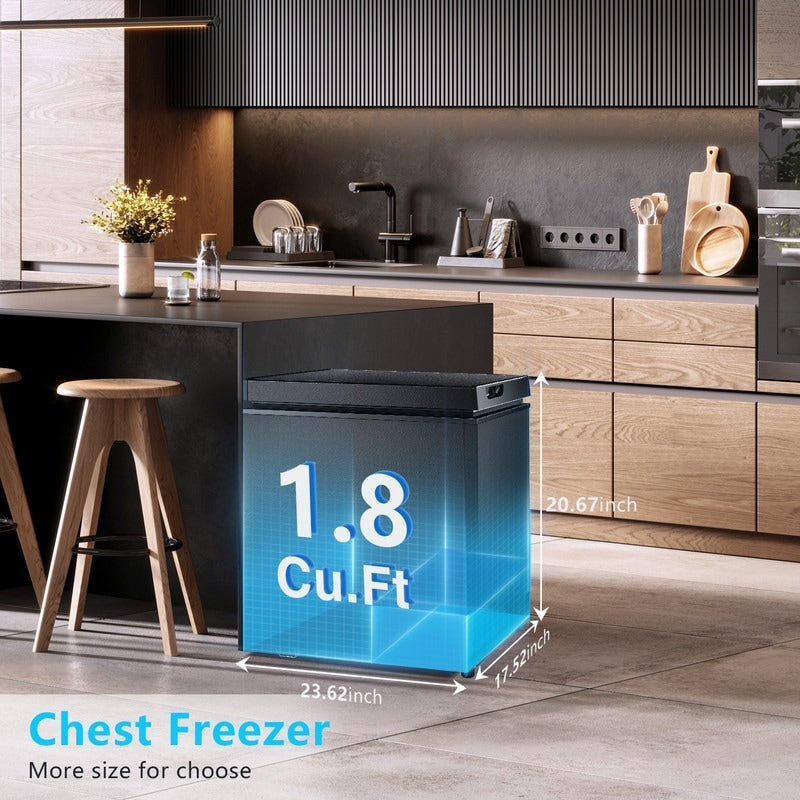 1,8 Kubikfuß Gefriertruhe mit herausnehmbarem Korb, Bodenablauf, 7-stufigem Thermostat, freistehendes Design für Haus und Wohnung