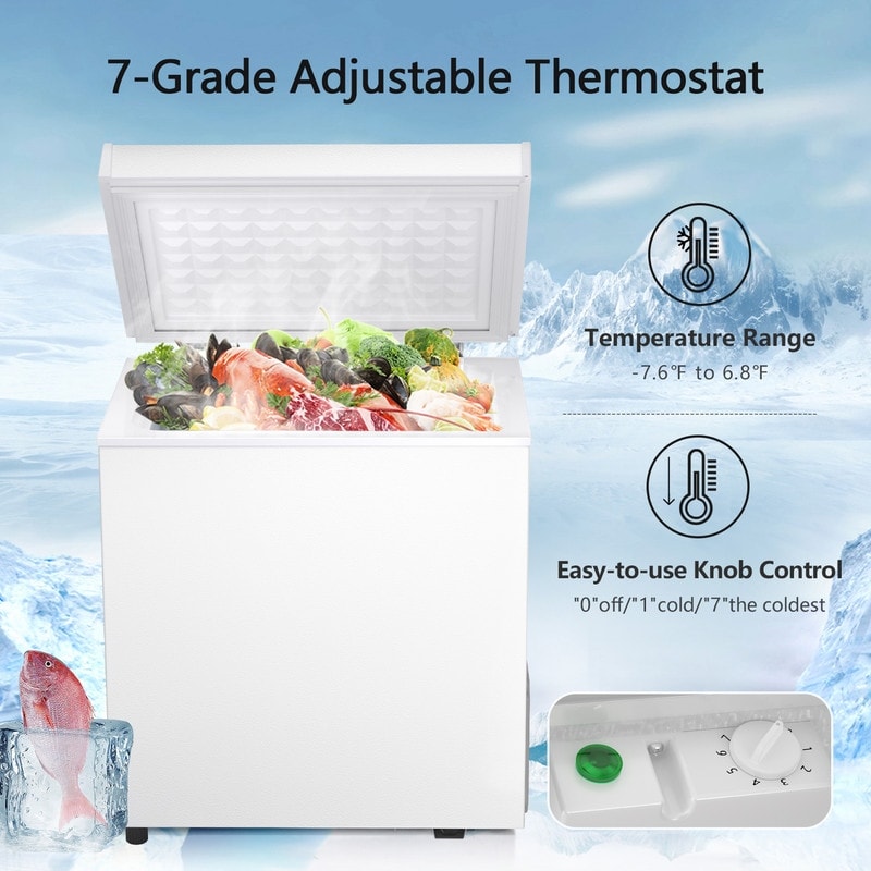 1,8 Kubikfuß Gefriertruhe mit herausnehmbarem Korb, Bodenablauf, 7-stufigem Thermostat, freistehendes Design für Haus und Wohnung