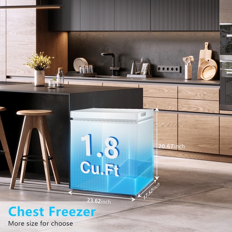 1,8 Kubikfuß Gefriertruhe mit herausnehmbarem Korb, Bodenablauf, 7-stufigem Thermostat, freistehendes Design für Haus und Wohnung