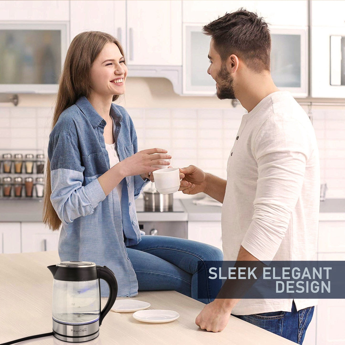 1,8 l elektrischer Teekessel aus Glas mit Schnellkochfunktion, kabellos, silberfarben