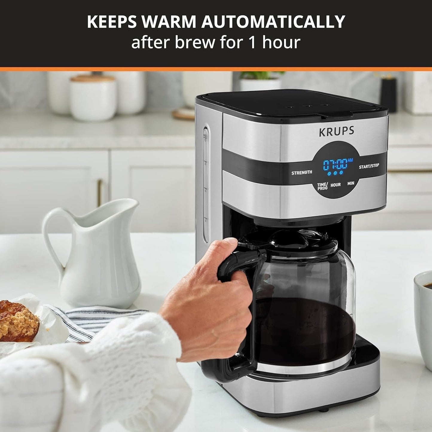 Digitale Kaffeemaschine für 10 Tassen, schwarzer Edelstahl, programmierbares Brühen, automatische Pause und Servierfunktion