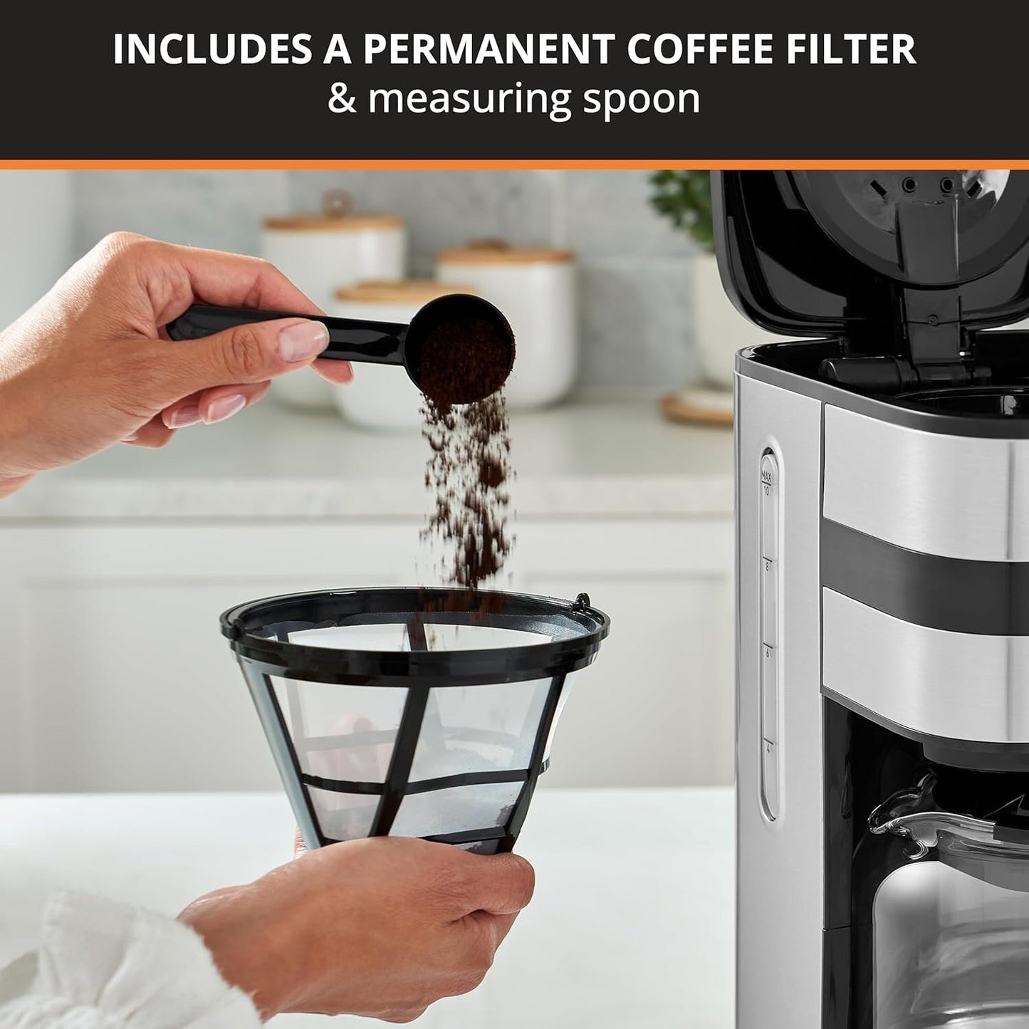 Digitale Kaffeemaschine für 10 Tassen, schwarzer Edelstahl, programmierbares Brühen, automatische Pause und Servierfunktion