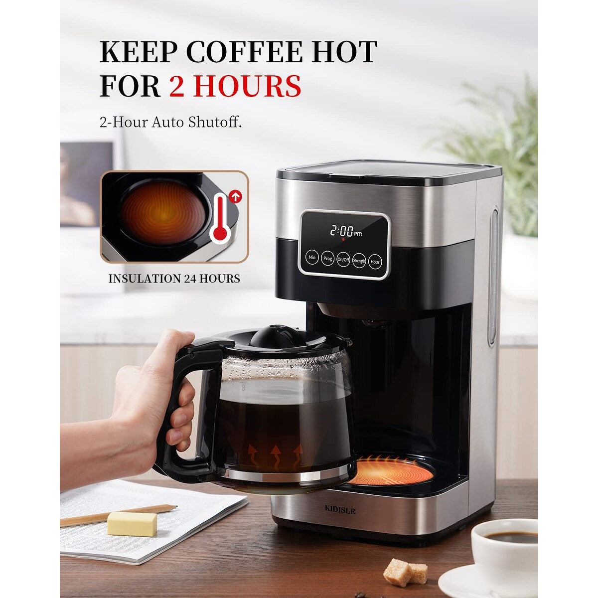 Programmierbare Kaffeemaschine 2.0 für 10 Tassen, Filterkaffeemaschine mit Touchscreen, Glaskaraffe, Warmhalteplatte, normaler und starker Brühvorgang