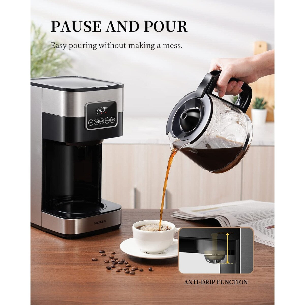 Programmierbare Kaffeemaschine 2.0 für 10 Tassen, Filterkaffeemaschine mit Touchscreen, Glaskaraffe, Warmhalteplatte, normaler und starker Brühvorgang