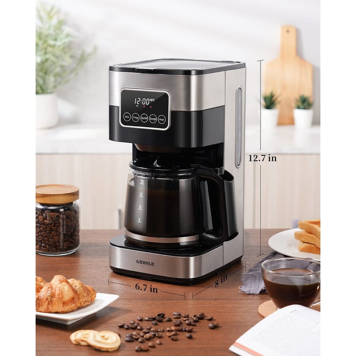 Programmierbare Kaffeemaschine 2.0 für 10 Tassen, Filterkaffeemaschine mit Touchscreen, Glaskaraffe, Warmhalteplatte, normaler und starker Brühvorgang