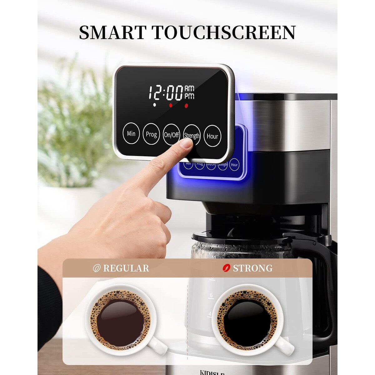 Programmierbare Kaffeemaschine 2.0 für 10 Tassen, Filterkaffeemaschine mit Touchscreen, Glaskaraffe, Warmhalteplatte, normaler und starker Brühvorgang