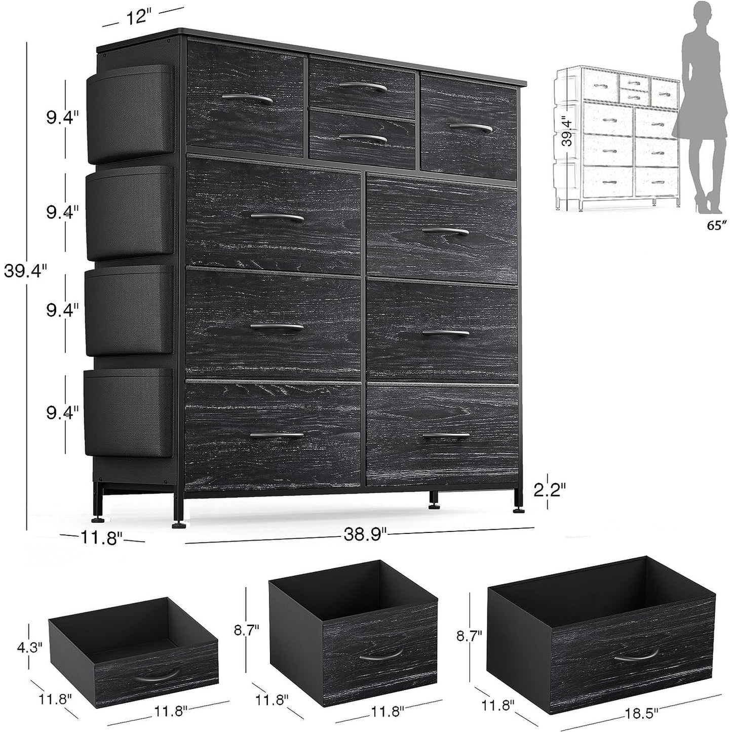 Kommode mit 10 Schubladen, Stoffschrank, Aufbewahrungsturm, Organizer, Schlafzimmer
