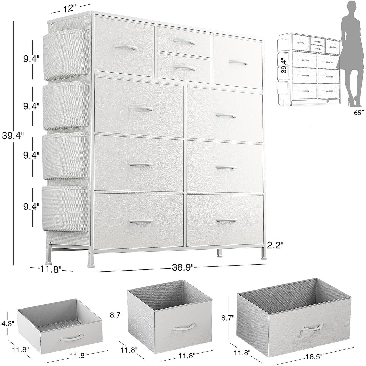 Kommode mit 10 Schubladen, Stoffschrank, Aufbewahrungsturm, Organizer, Schlafzimmer