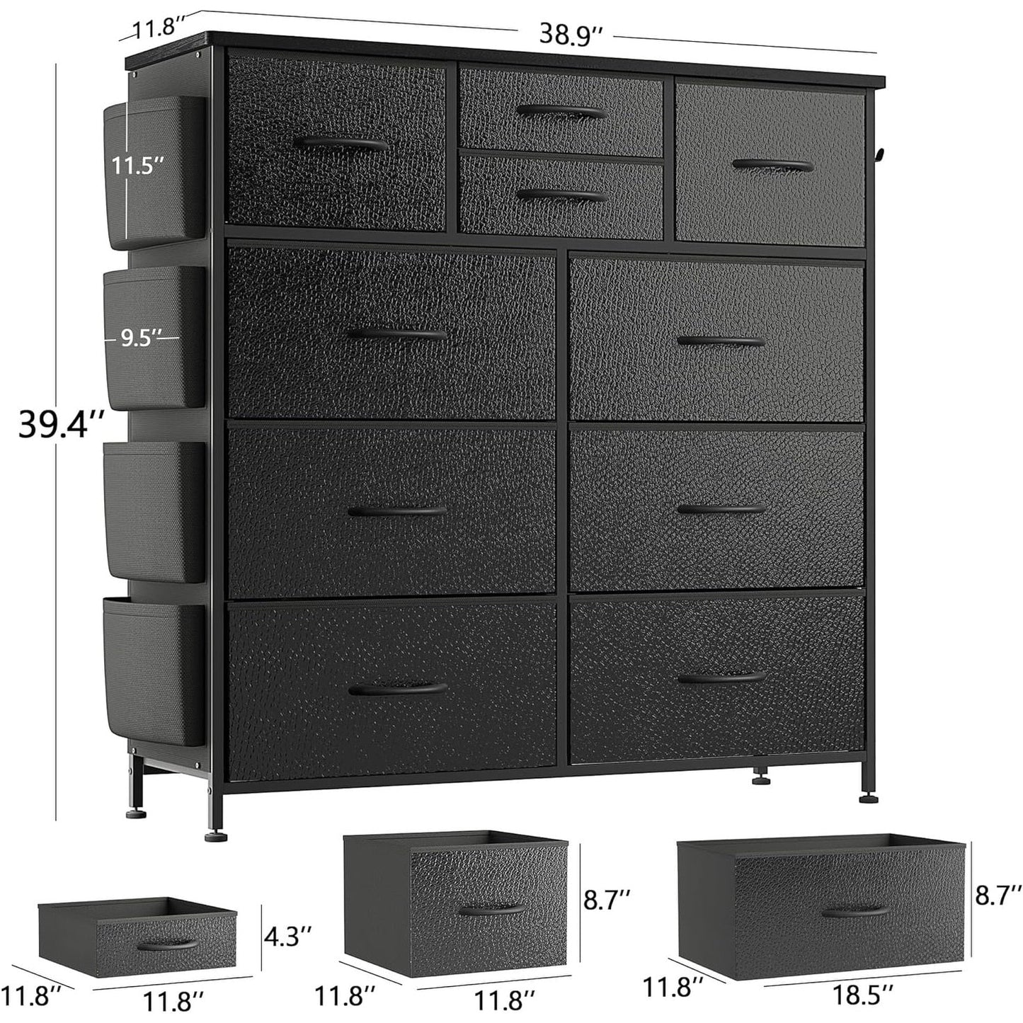Kommode mit 10 Schubladen, Stoffschrank, Aufbewahrungsturm, Organizer, Schlafzimmer