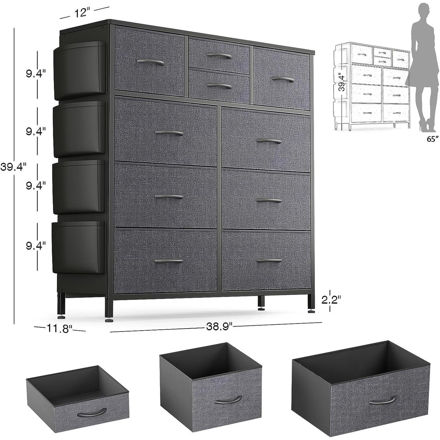 Kommode mit 10 Schubladen, Stoffschrank, Aufbewahrungsturm, Organizer, Schlafzimmer