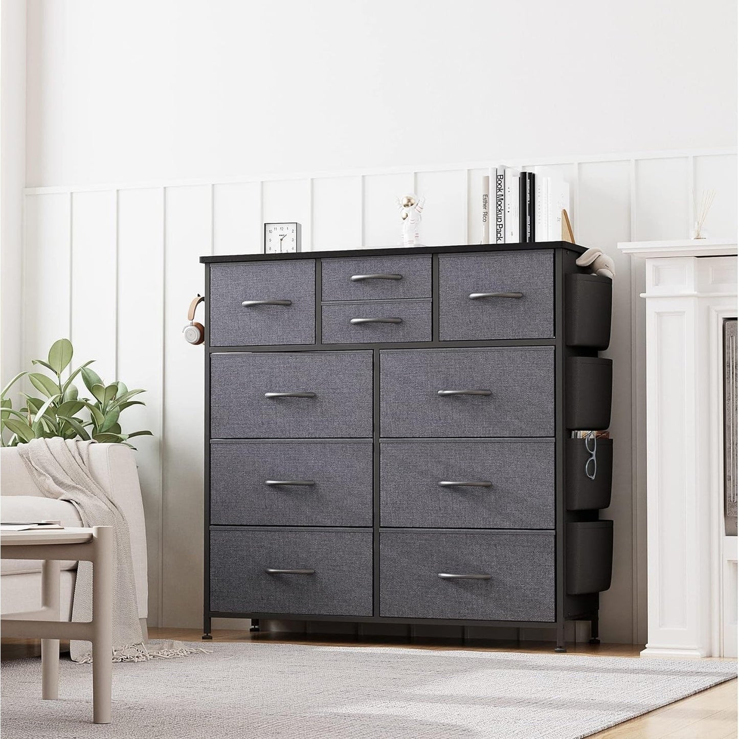 Kommode mit 10 Schubladen, Stoffschrank, Aufbewahrungsturm, Organizer, Schlafzimmer
