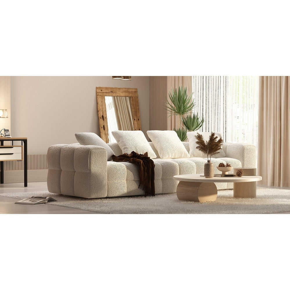 100.8W Wooden Frame Teddy Velvet Sofa in White Couch 4 Person