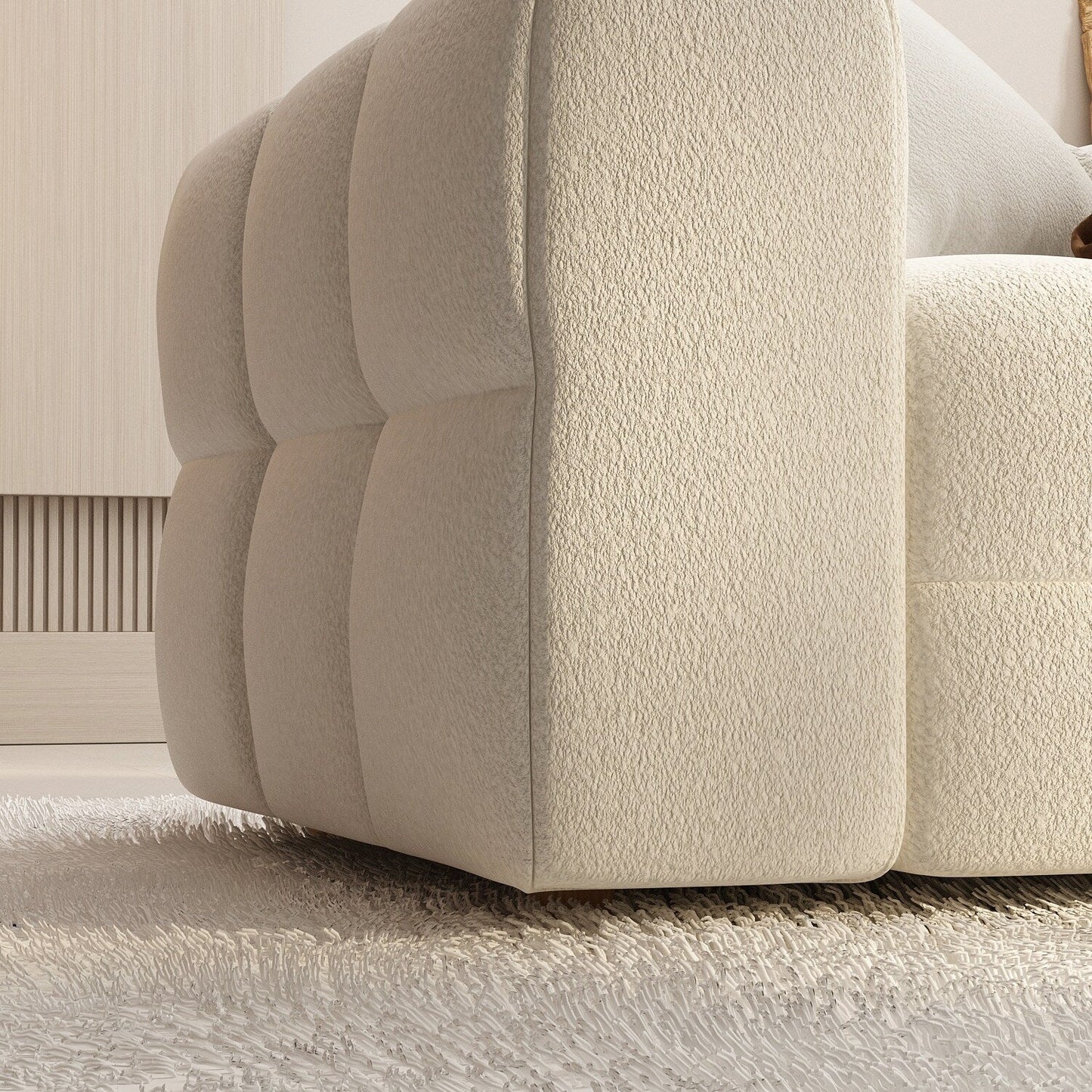 100.8W Wooden Frame Teddy Velvet Sofa in White Couch 4 Person