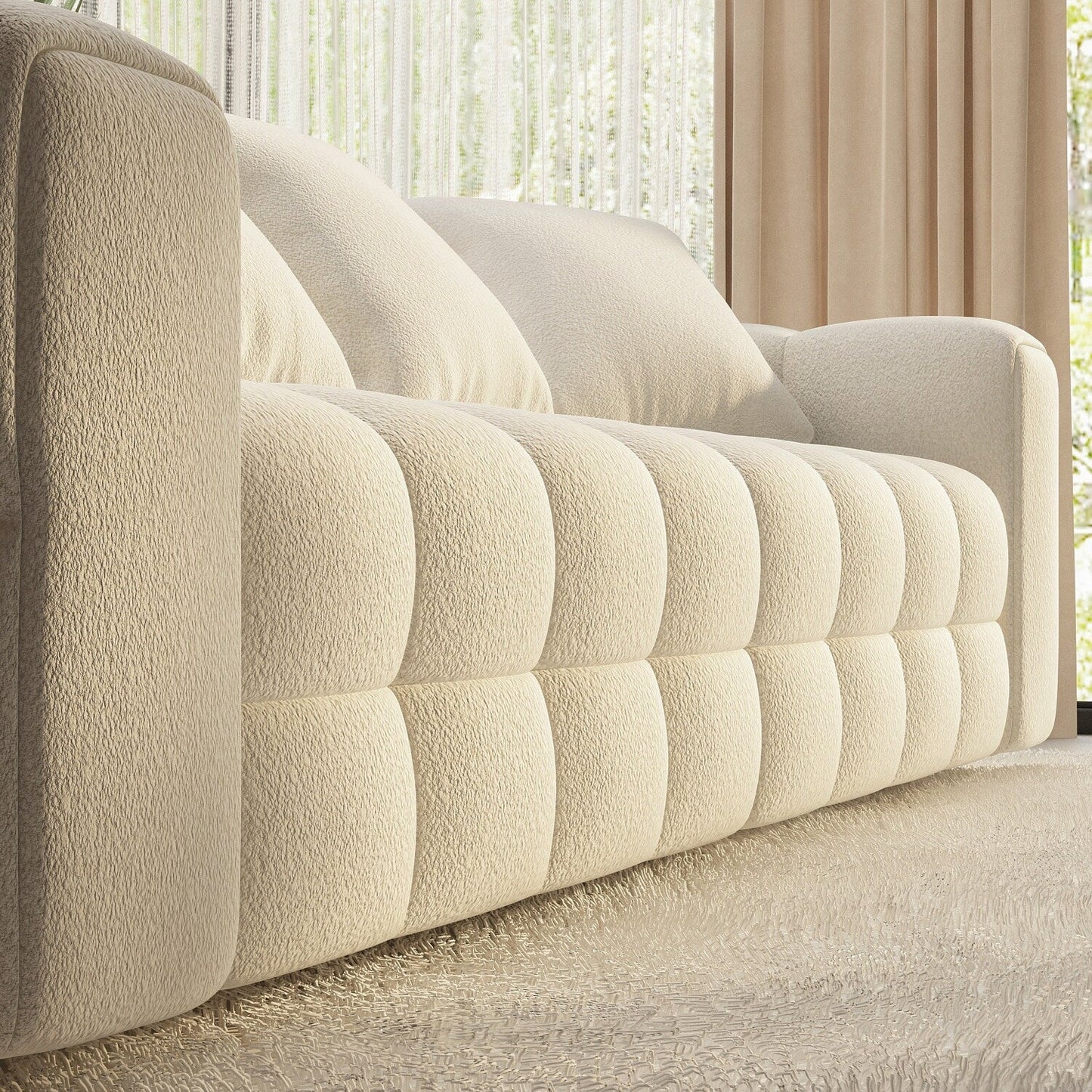 100.8W Wooden Frame Teddy Velvet Sofa in White Couch 4 Person