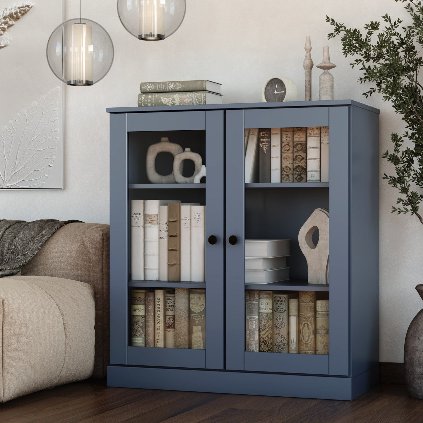 Bücherregal mit 3 Regalböden aus 100 % Massivholz und optionalen Türen von Palace Imports