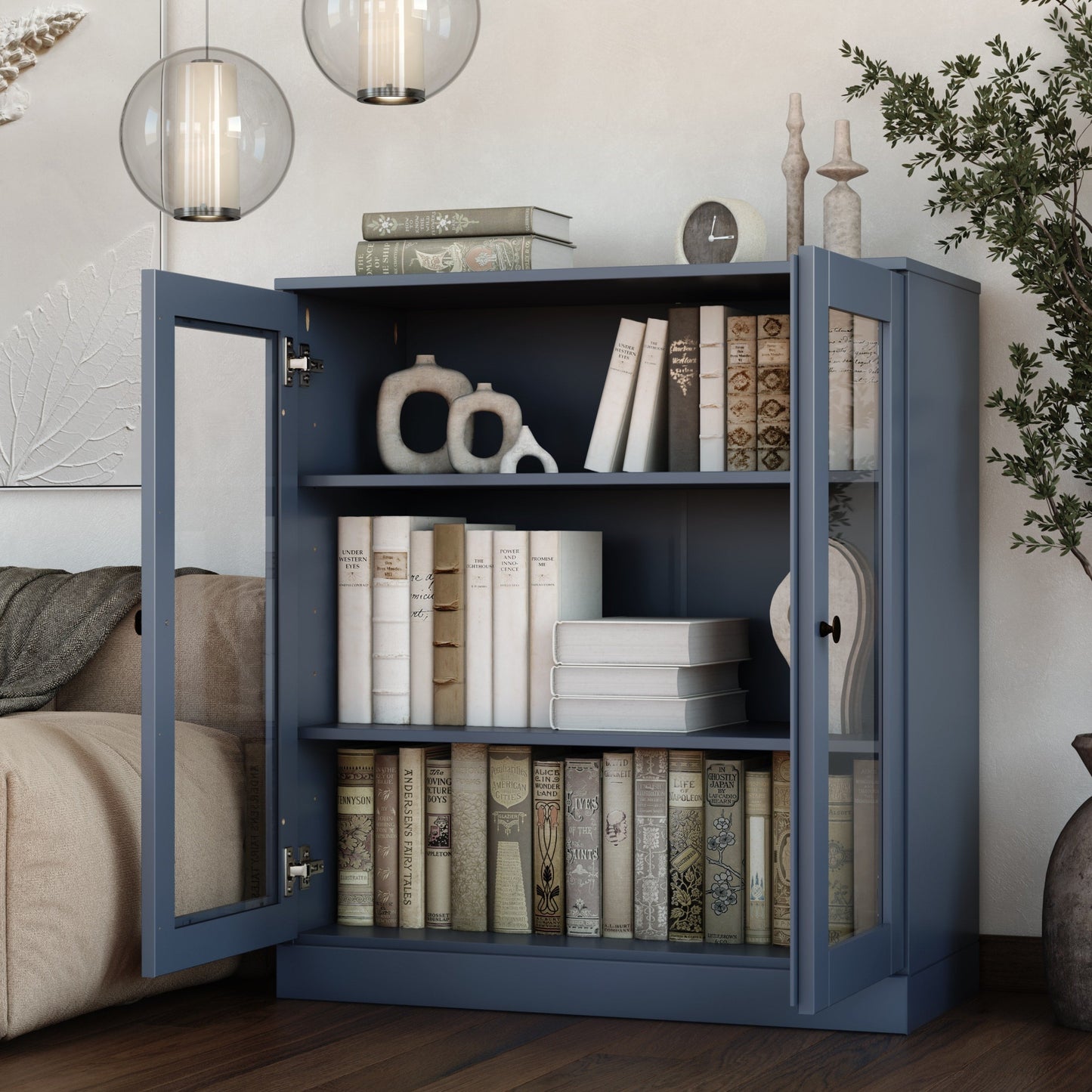 Bücherregal mit 3 Regalböden aus 100 % Massivholz und optionalen Türen von Palace Imports
